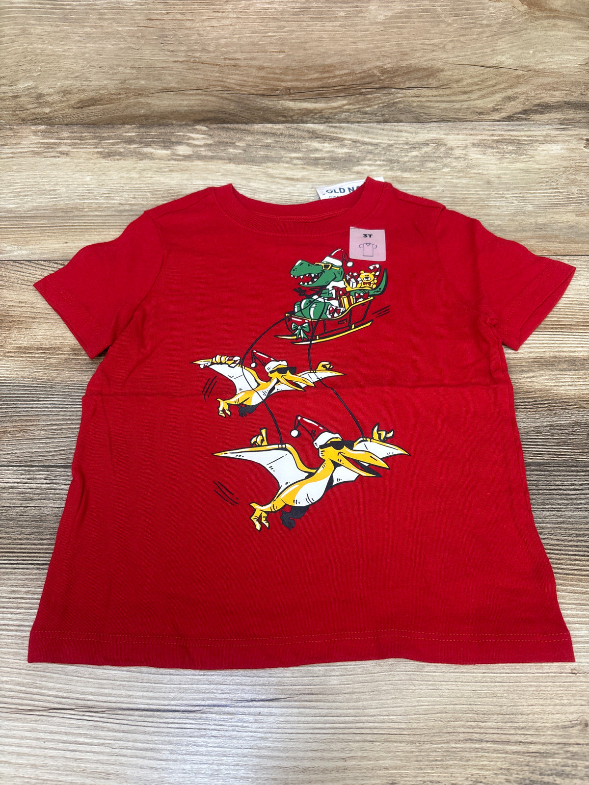 NEW Old Navy Dino Santa Long Sleeve Shirt Red sz 3T
