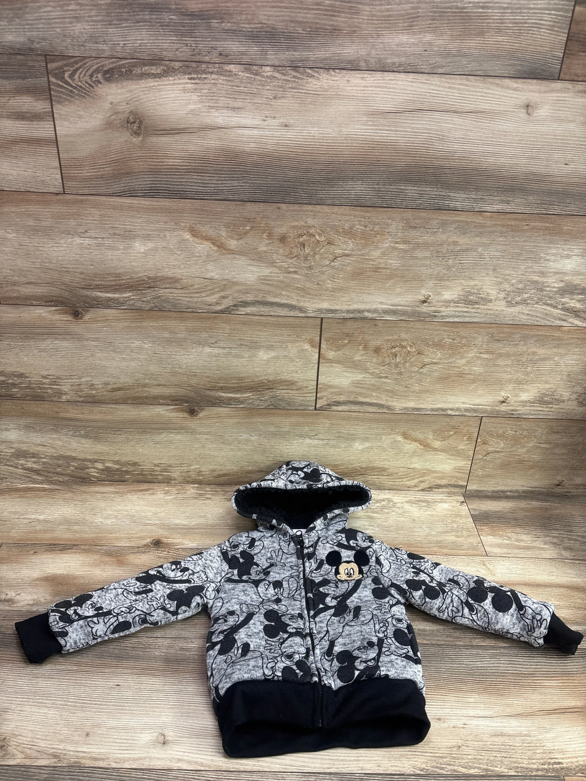 Disney Junior Mickey Mouse grey sherpa full-zip hooded jacket for toddlers size 18-24m