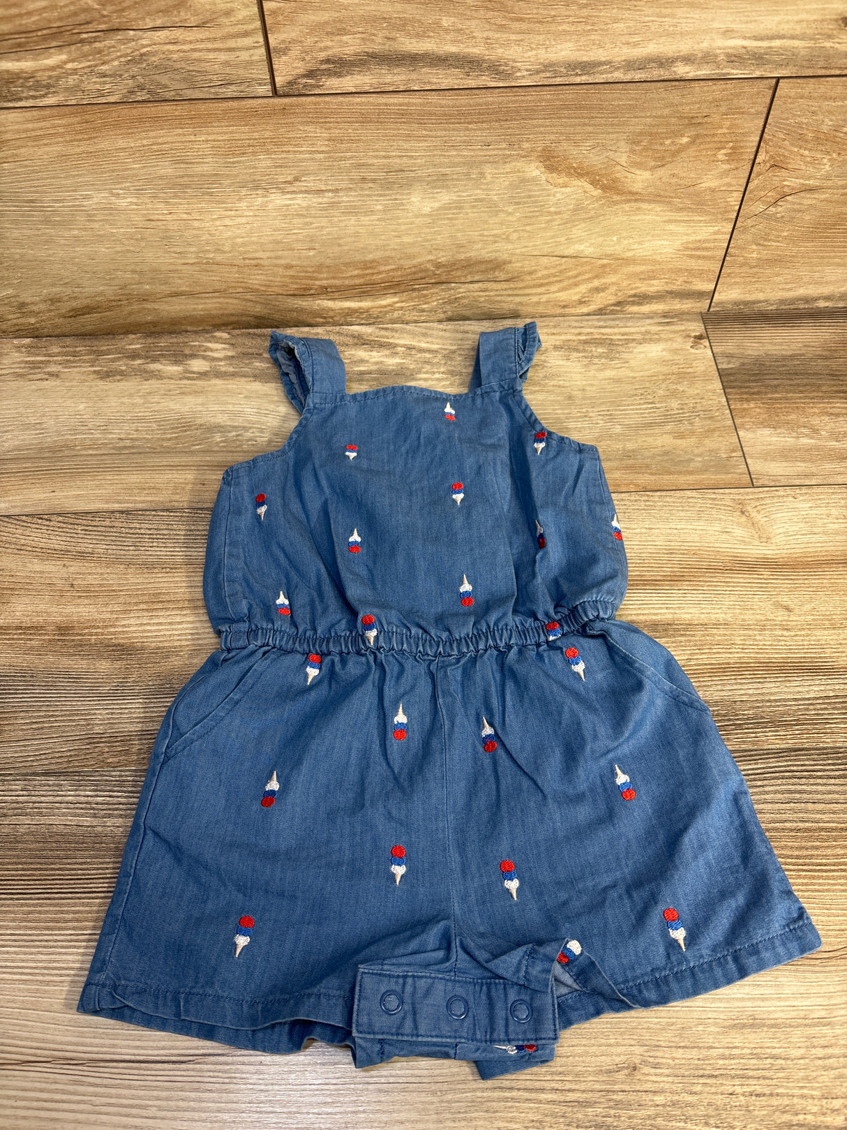 Cat & Jack Americana Ice Cream Embroidered Denim Romper Blue sz 3T
