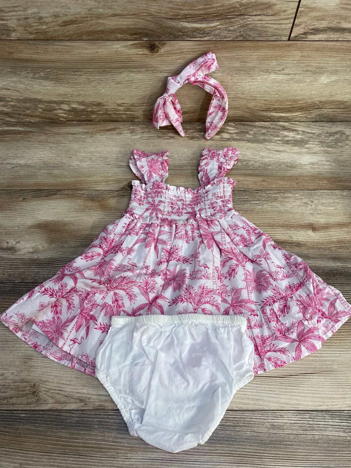 Janie and Jack 3pc The Emily Smocked Sundress White/Pink sz 12-18m - Me n Mommy To Be