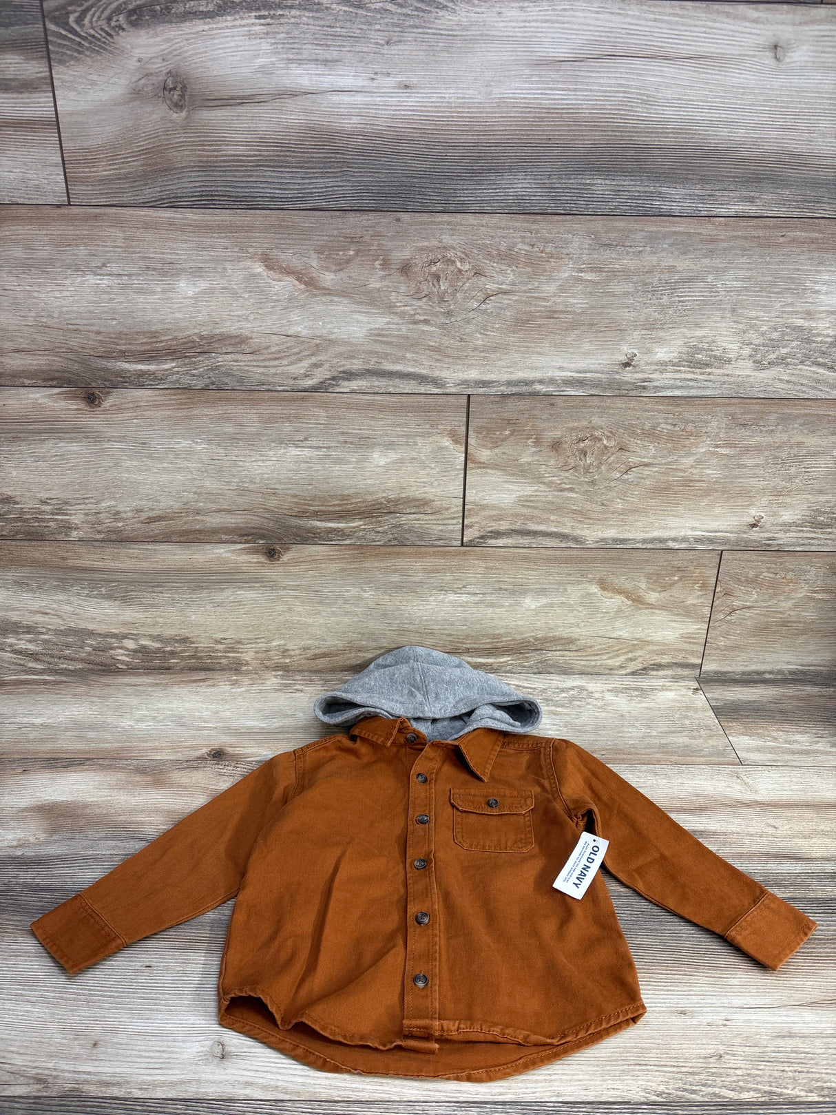 NEW Old Navy Hooded Button-Front Twill Shirt in Oolong Tea sz 3T