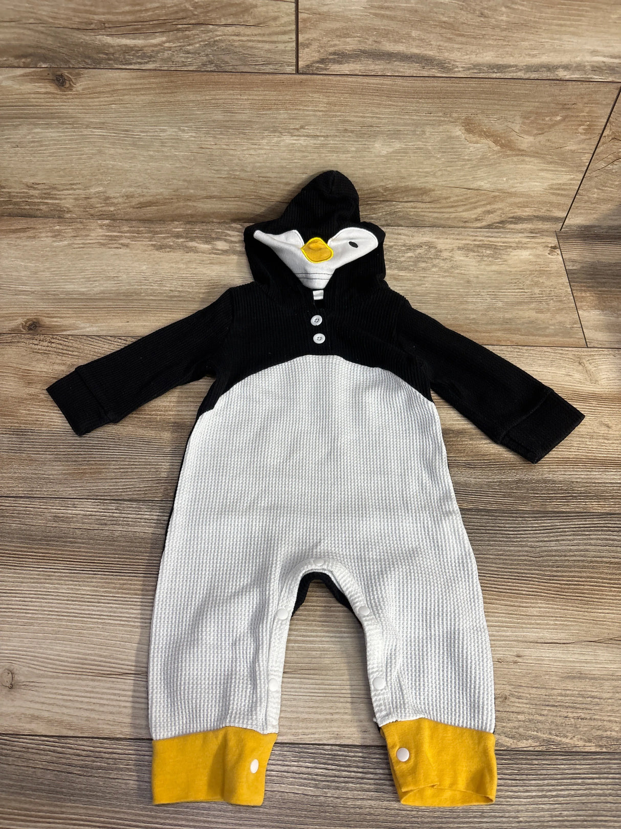 Penguin Waffle Knit Hooded Coverall Black sz 3-6m