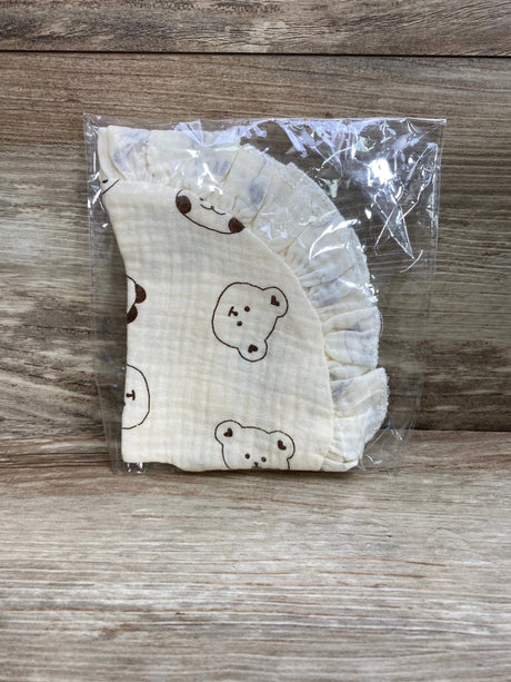 NEW Ruffle Cotton Baby Bib Bears Print Cream - Me n Mommy To Be