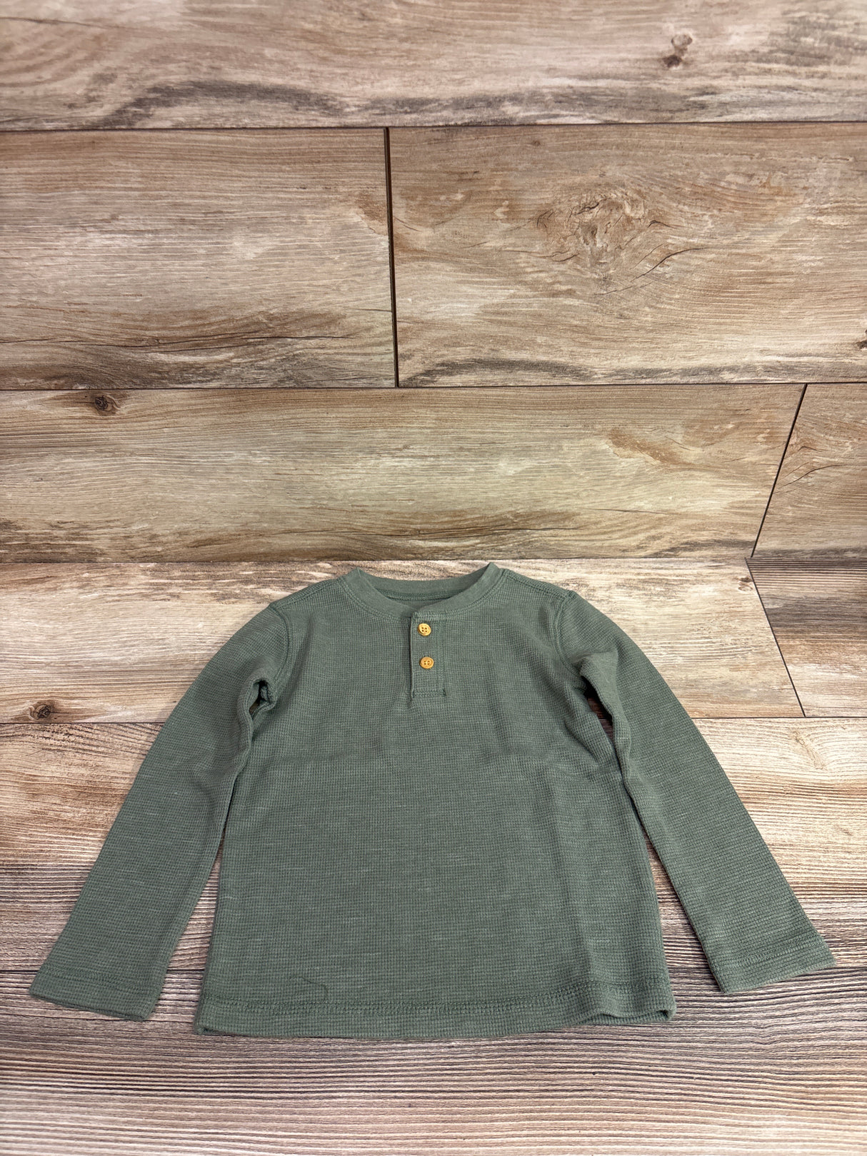 Jumping Beans Waffle Knit Henley Shirt Green sz 3T