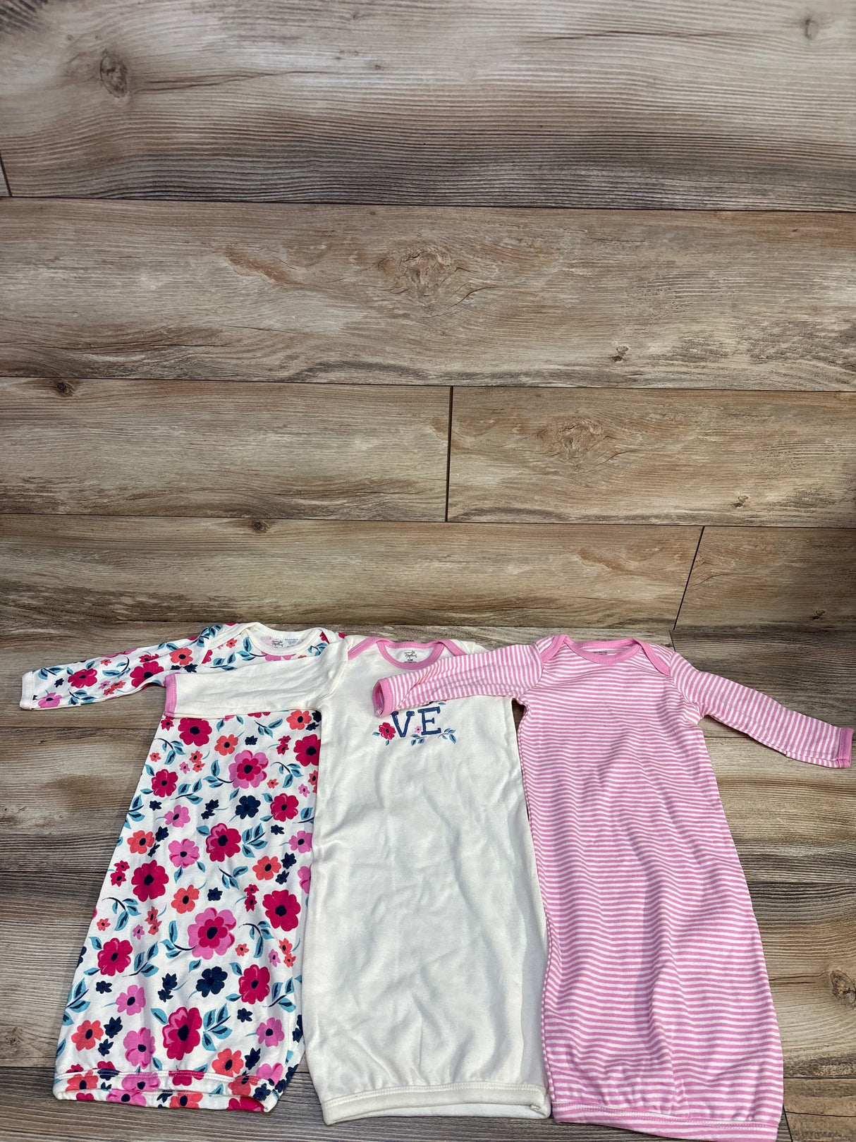 NEW Touched By Nature 3pk Sleep Gowns Cream sz 0-6m