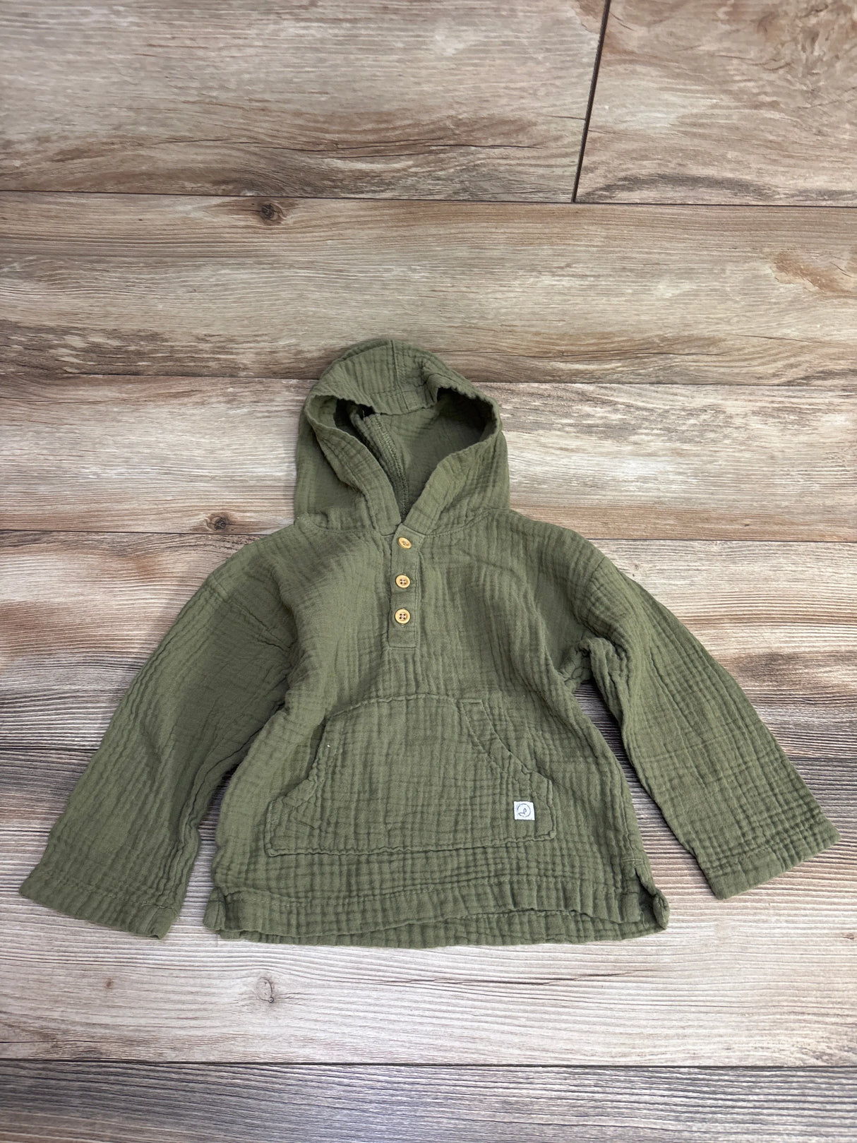 Organic Little Planet Muslin Hooded Shirt Green sz 2T