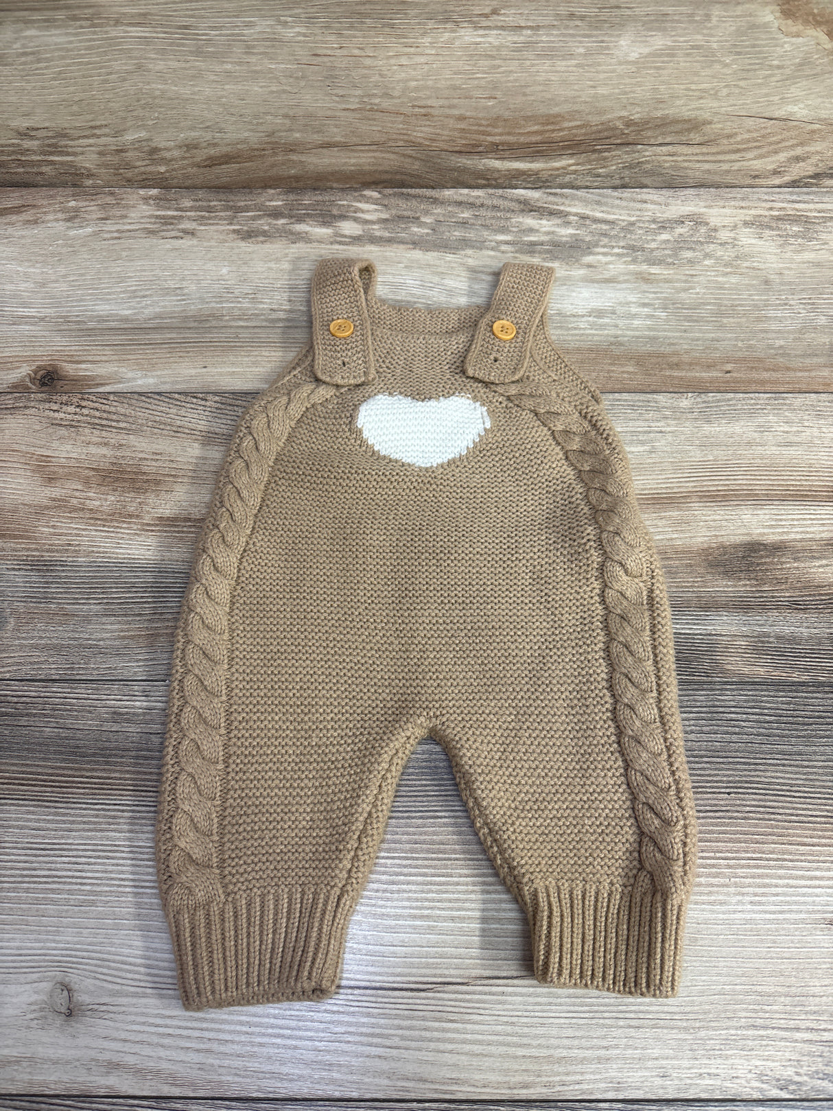 Shein Chunky Knit Heart Overalls Tan sz 1-3m