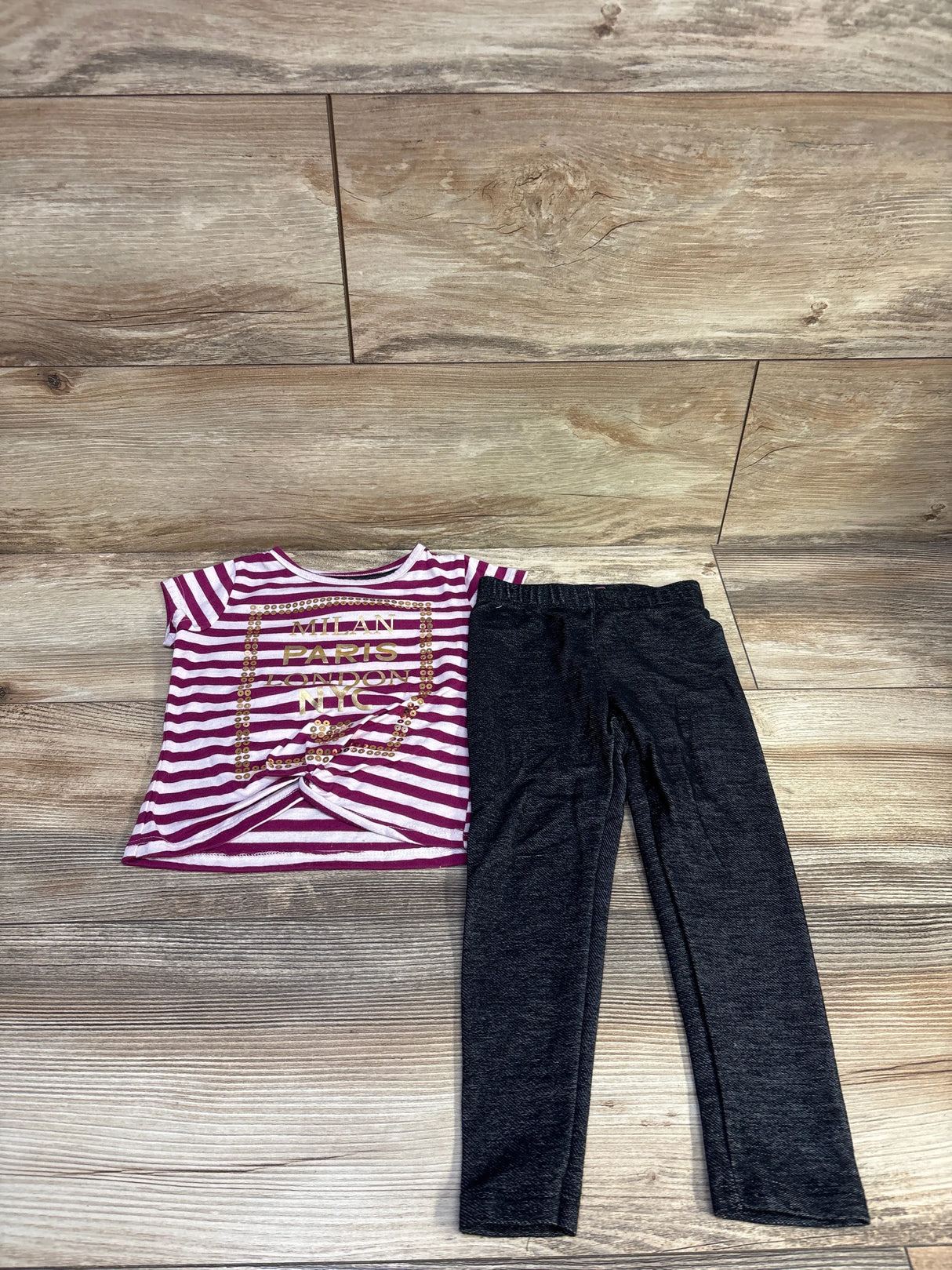 Dream Star 2pc Striped Sequin Shirt & Pants Set Pink sz 2T