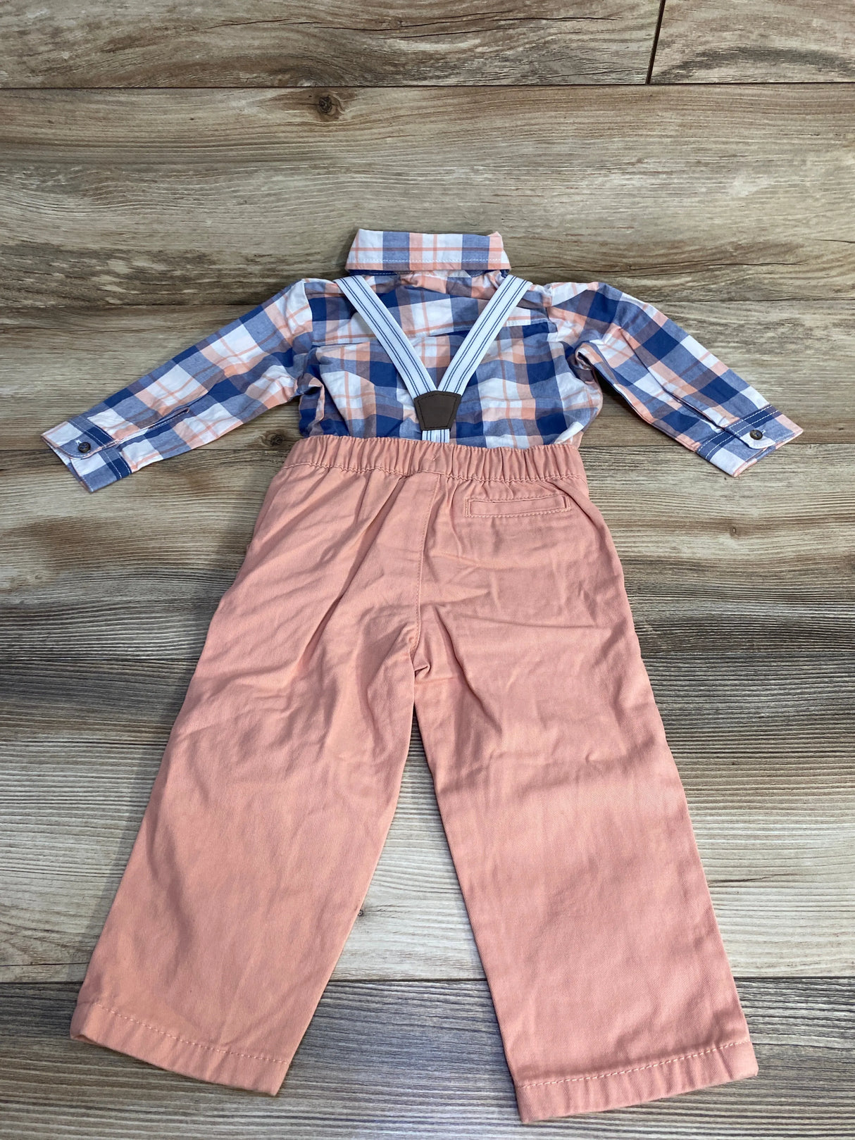 Just One You 4pc Plaid Button-Up Suspender Set Blue sz 12m - Me n Mommy To Be