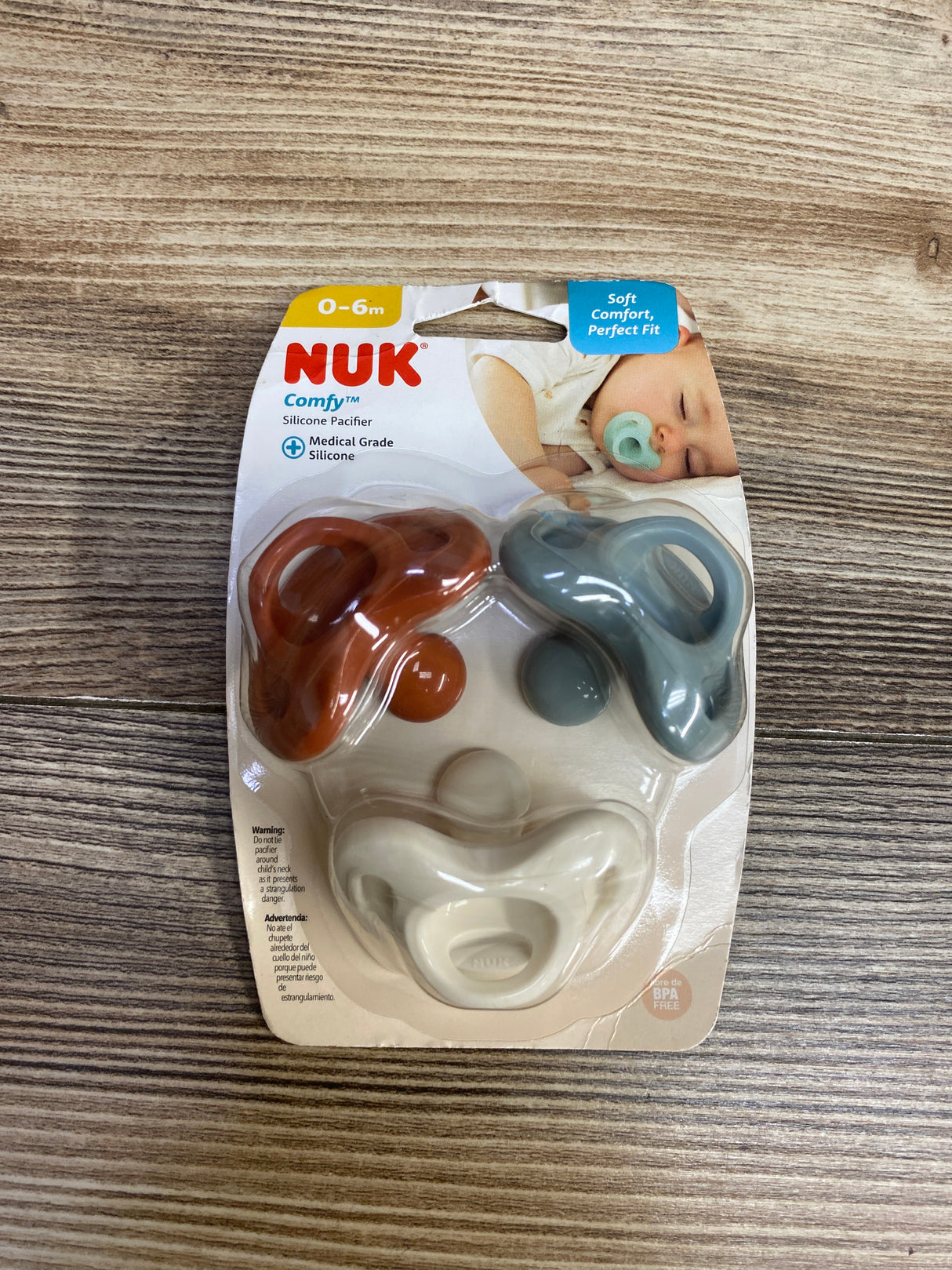 NEW NUK Comfy Silicone Pacifier, 0-6 Months, Earth Tones, 3pk