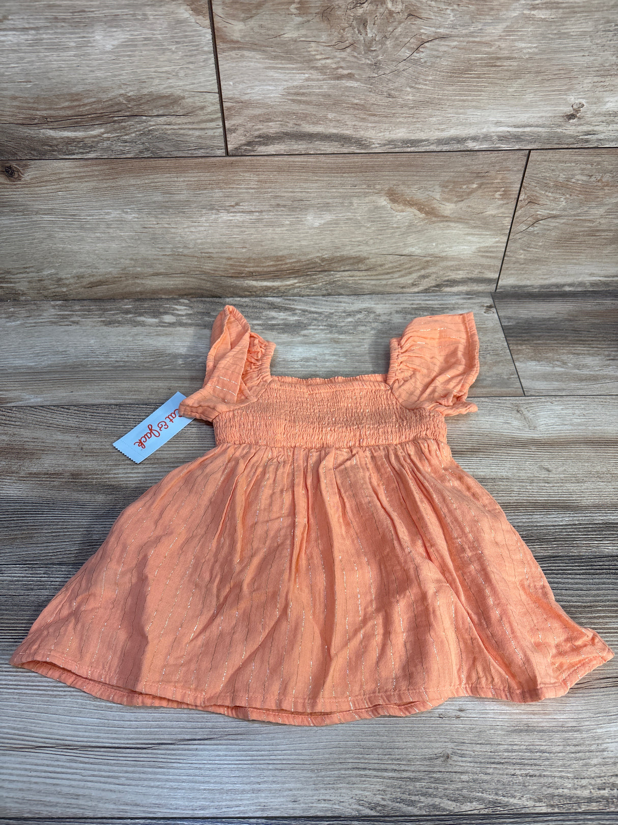 NEW Cat & Jack Gold Striped Short Sleeve Dress In Peach Orange sz 18m