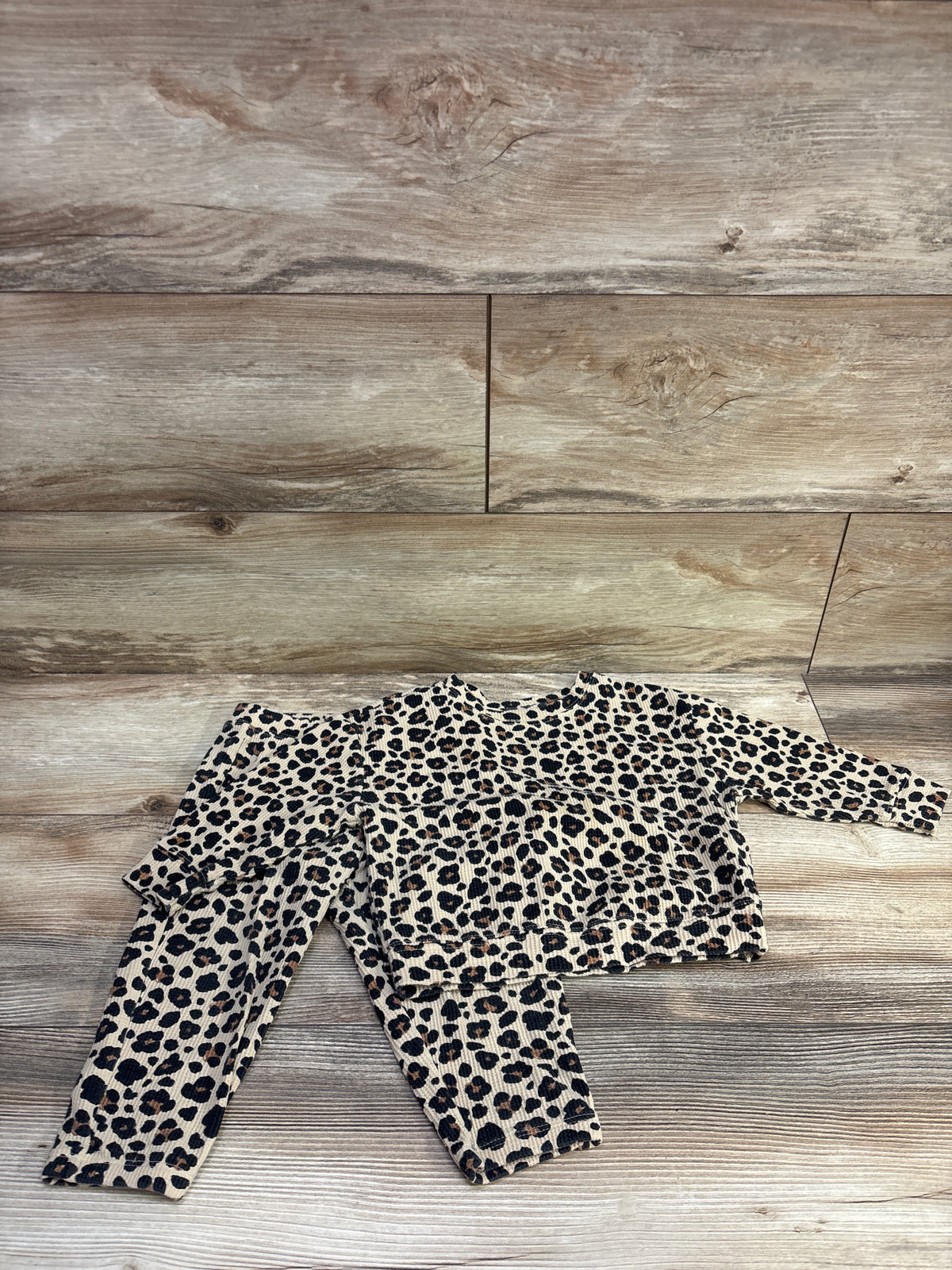 Cat & Jack 2pc Waffle Knit Leopard Shirt & Pants Set Tan sz 18m