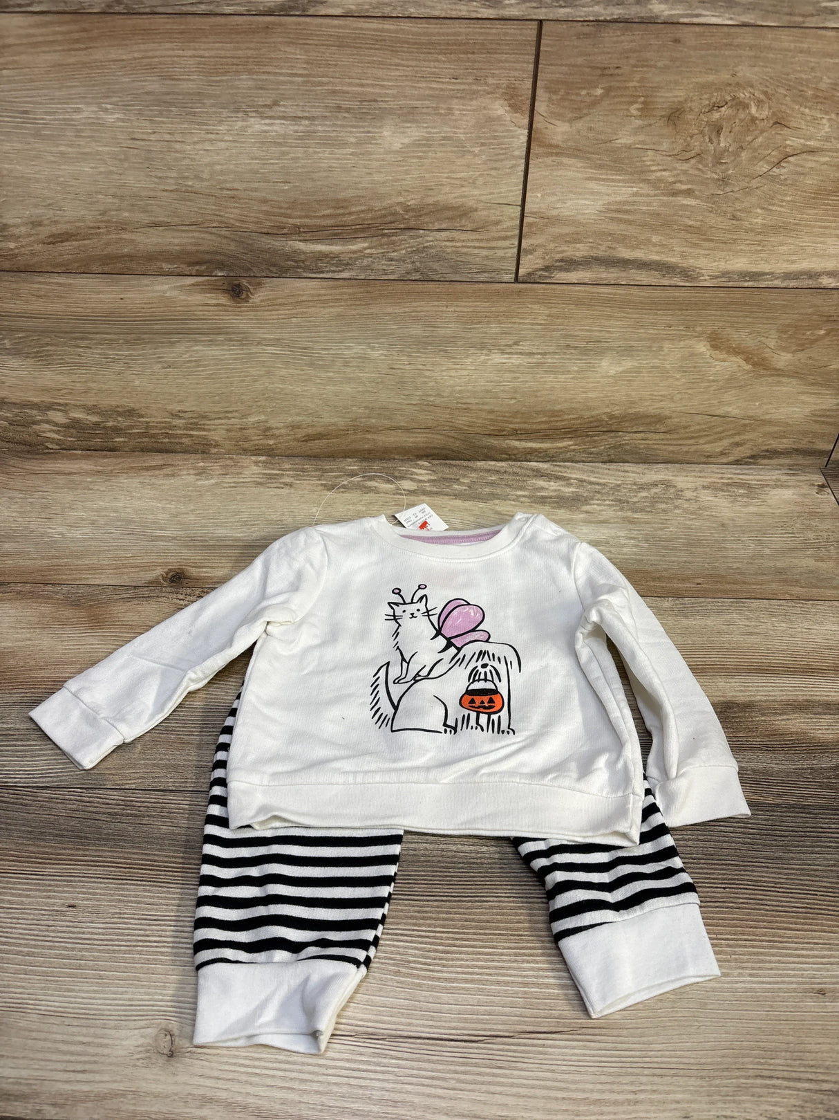 NEW Cat & Jack 2pc Halloween Dog & Cat Trick-Or-Treating Sweatshirt & Jogger Set White sz 12m