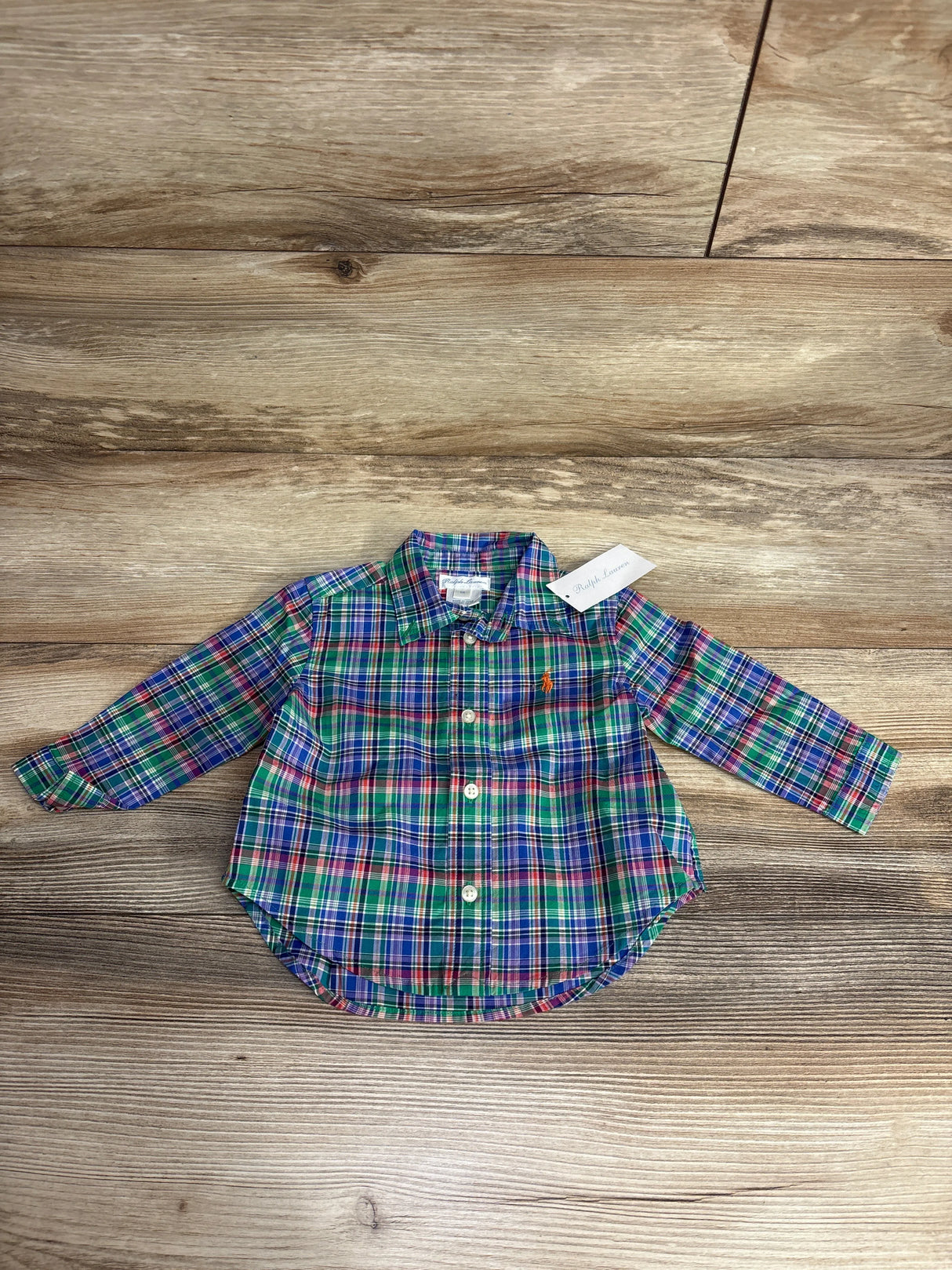 NEW Ralph Lauren Plaid Cotton Poplin Long Sleeve Shirt Green sz 6m