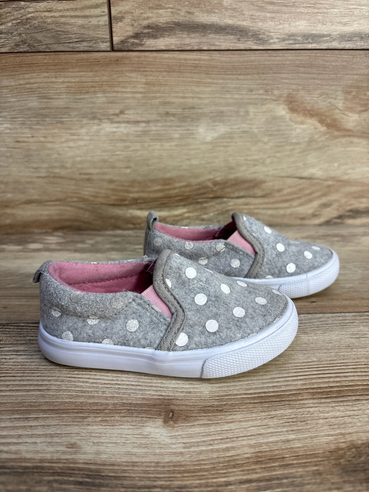 Cat & Jack Alexus Slip-On Sneakers, Grey Polka Dot sz 6c
