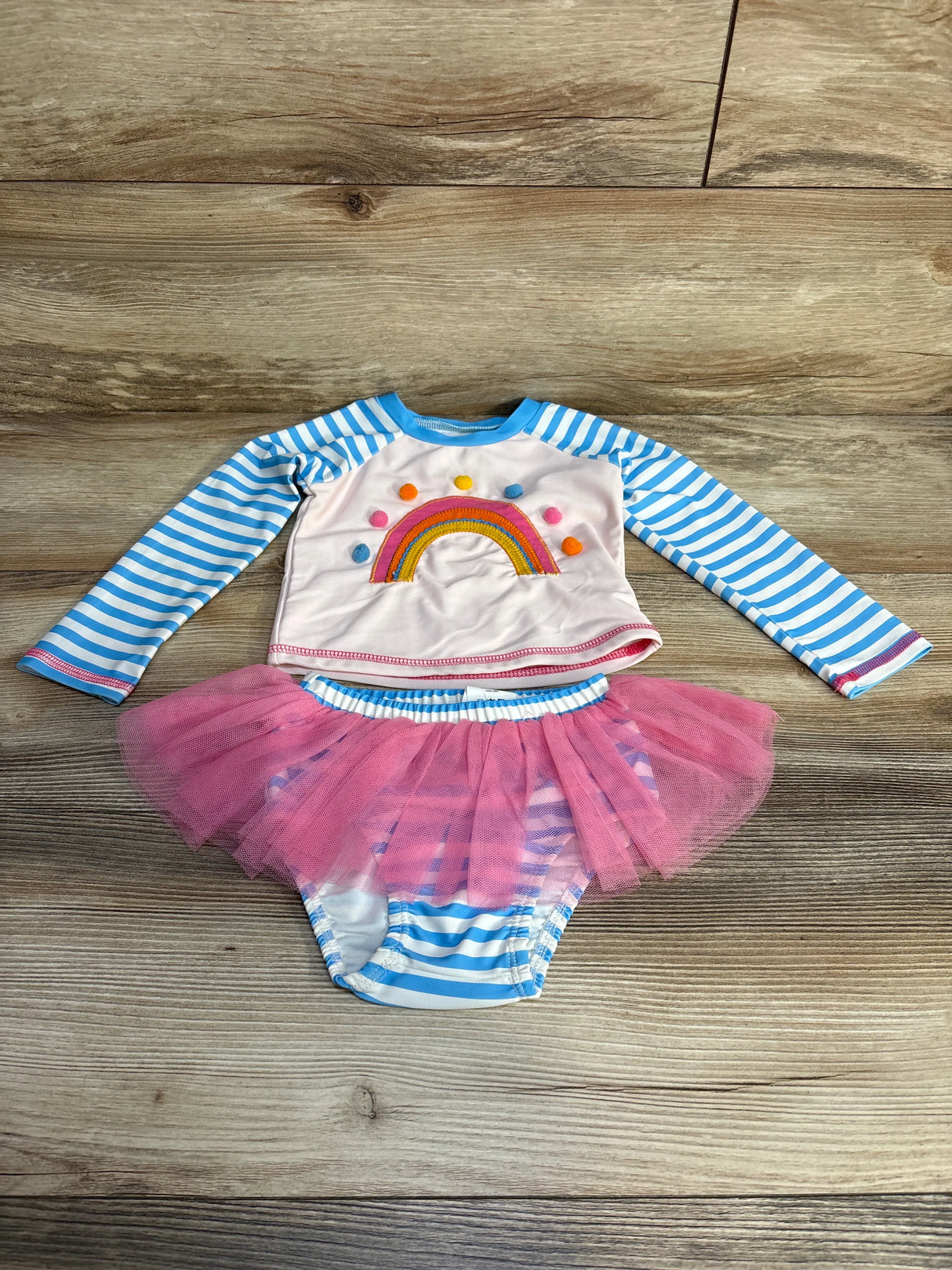 MudPie 2pc Striped Rashguard Swimsuit Blue sz 24m-2T - Me n Mommy To Be