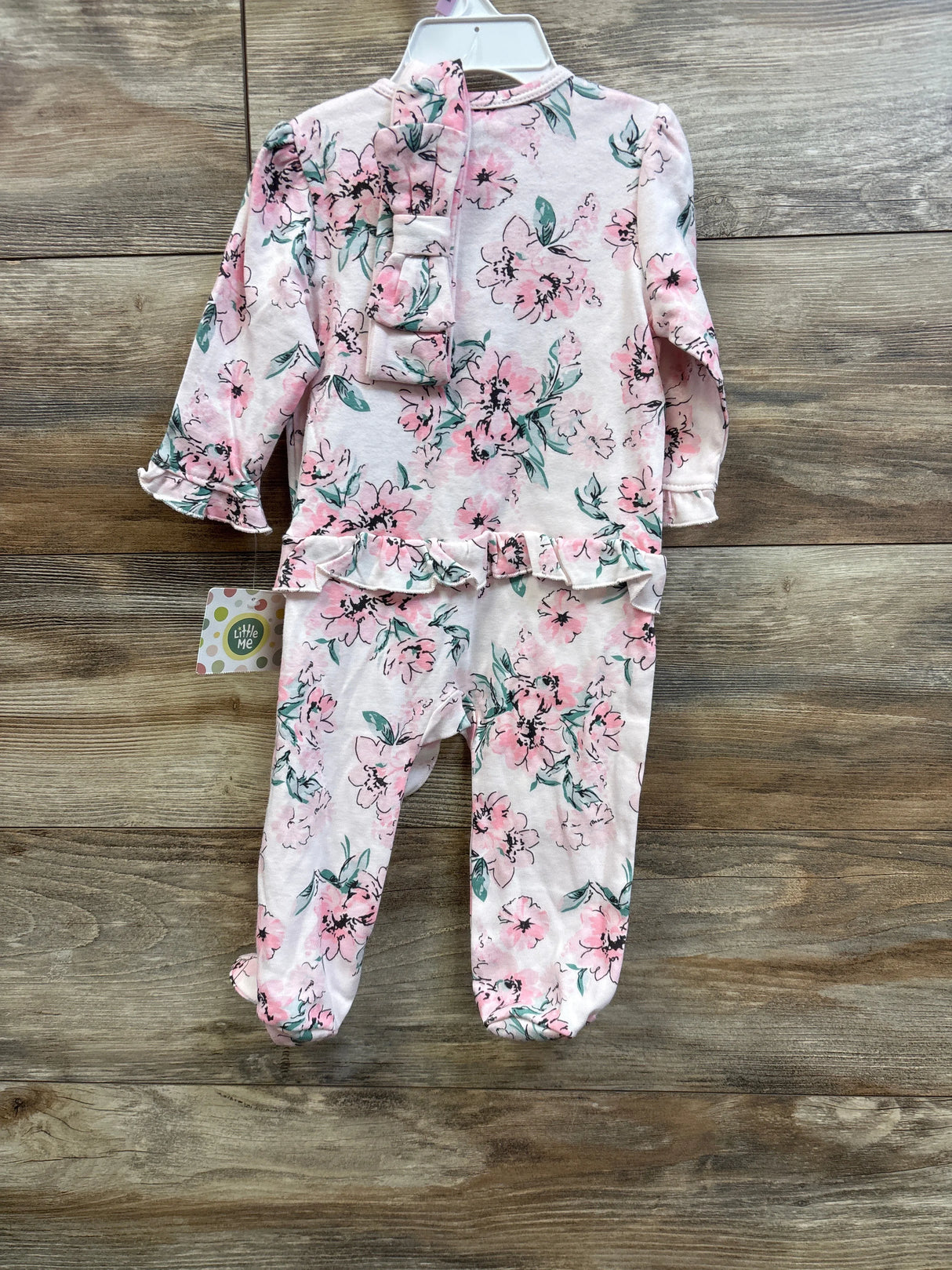 NEW Little Me 2pc Floral Ruffle Sleeper & Headband Set Pink sz 9m