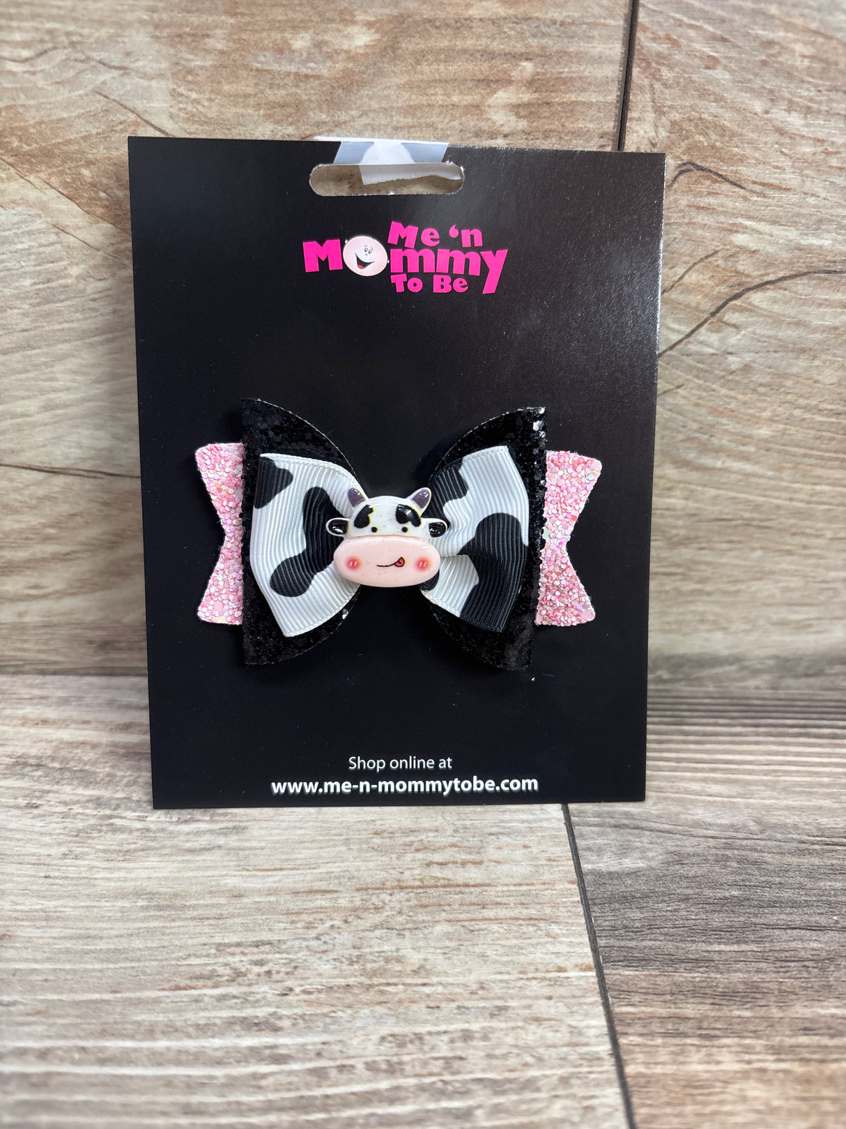 NEW Cow Applique Glitter Hair Bow Black