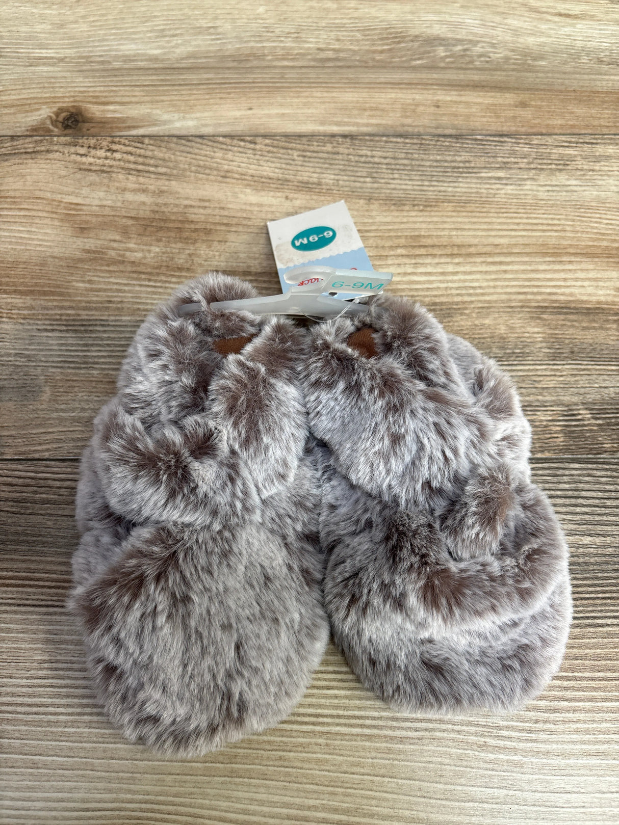 NEW Cat & Jack Faux Fur Slippers Brown sz 6-9m