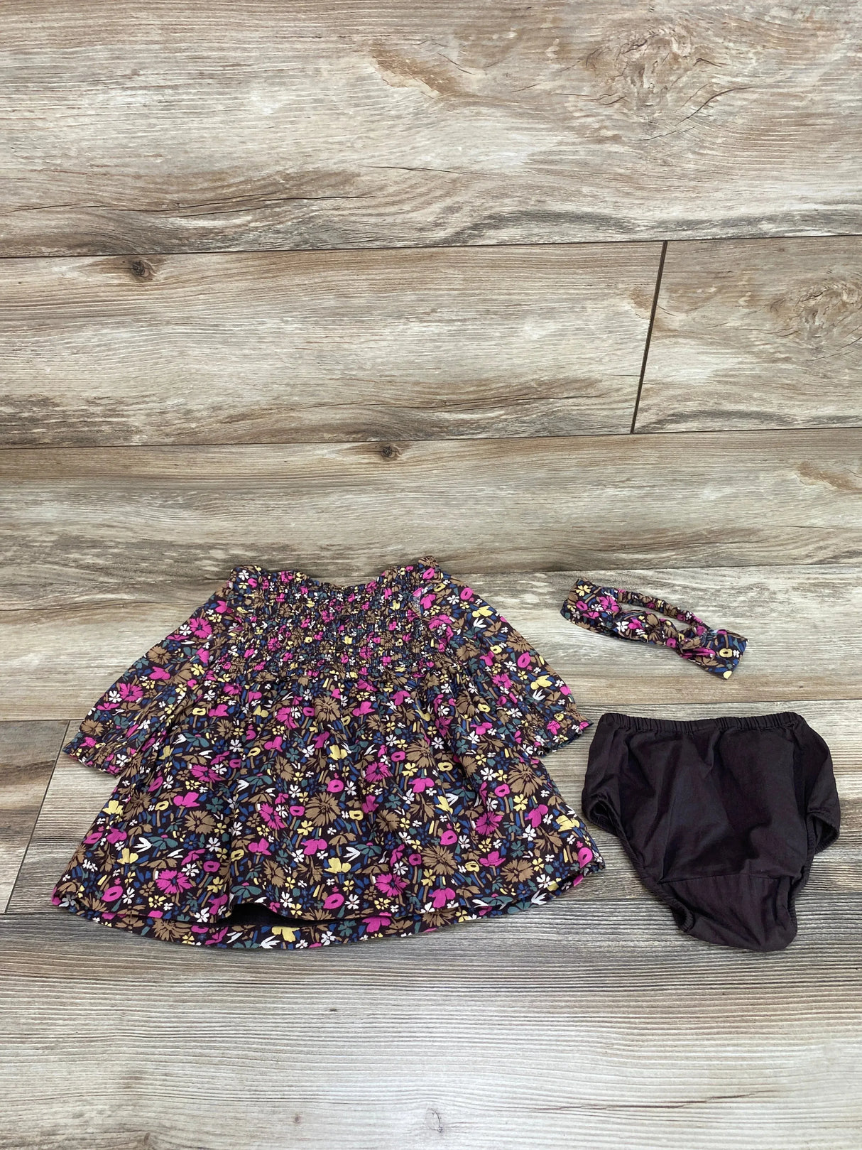 Baby Gap 3pc Floral Dress Set Brown sz 6-12m - Me n Mommy To Be