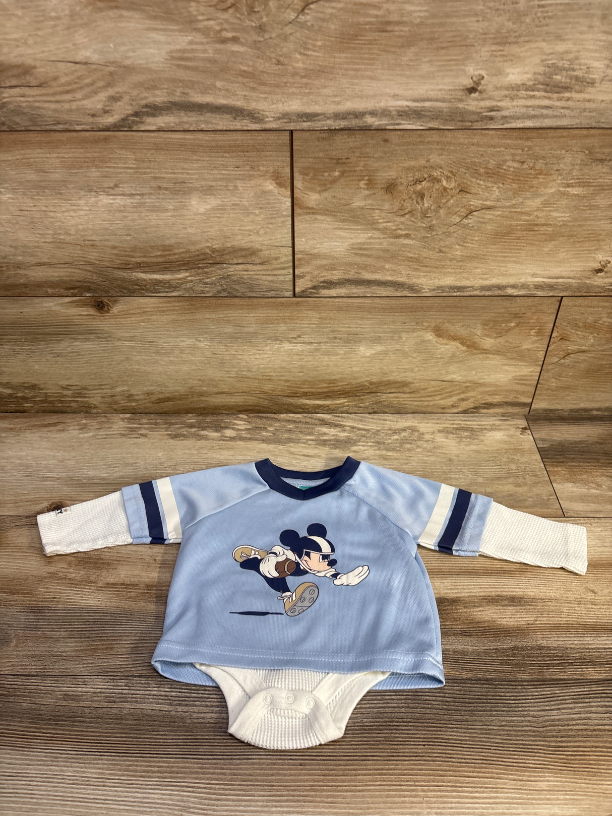 Disney Baby Mickey Mouse Jersey Layered Waffle Knit Bodysuit Blue sz 6/9m