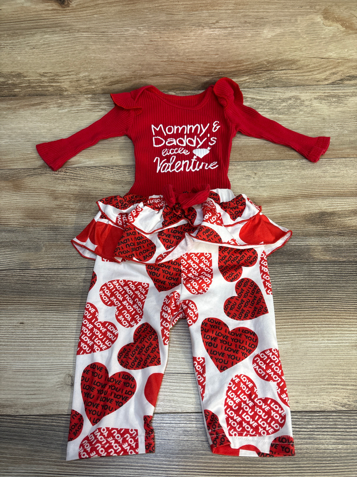 2pc Ribbed Mommy & Daddy's Little Valentine Bodysuit Set Red sz 3-6m