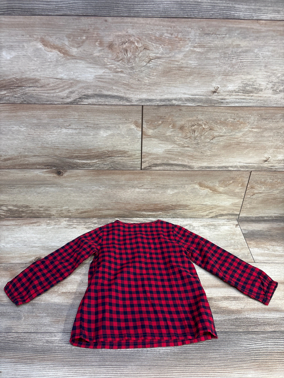 Oshkosh red and navy blue buffalo plaid long sleeve henley shirt for toddlers size 2T