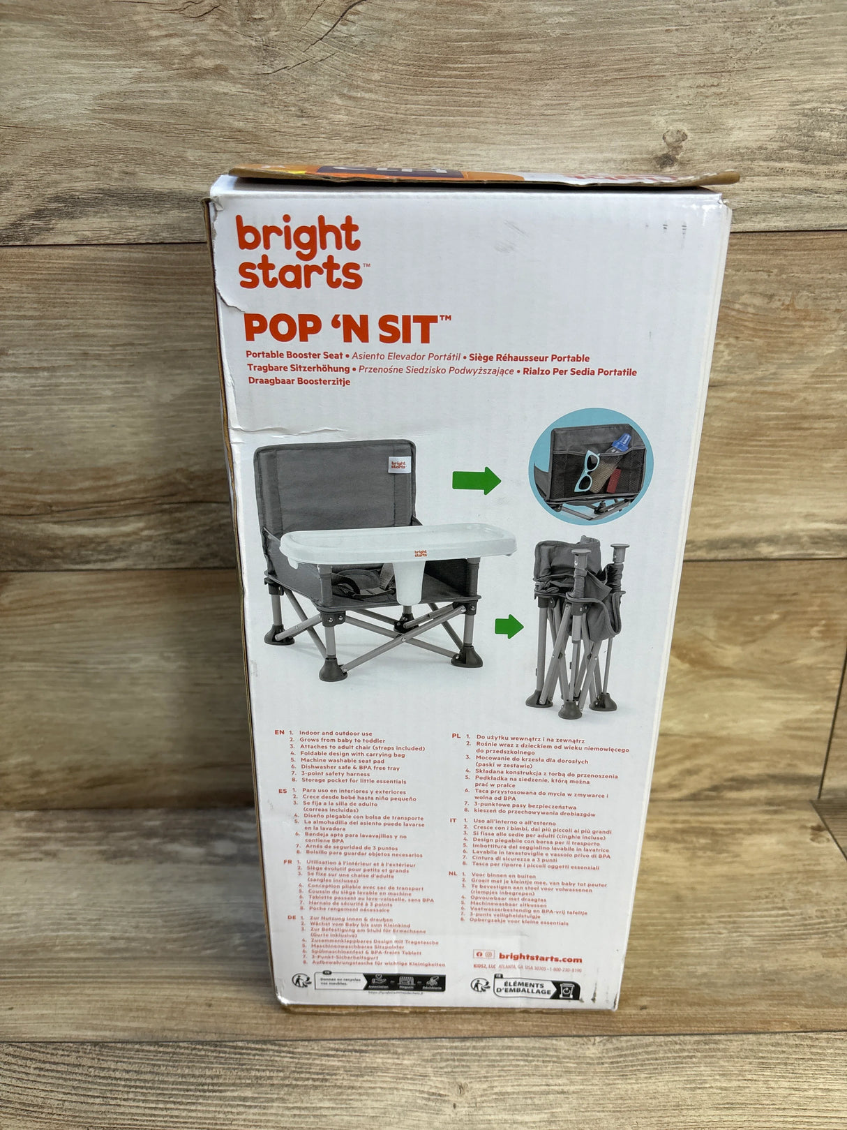 NEW Bright Starts Pop N Sit Portable Booster Seat Grey