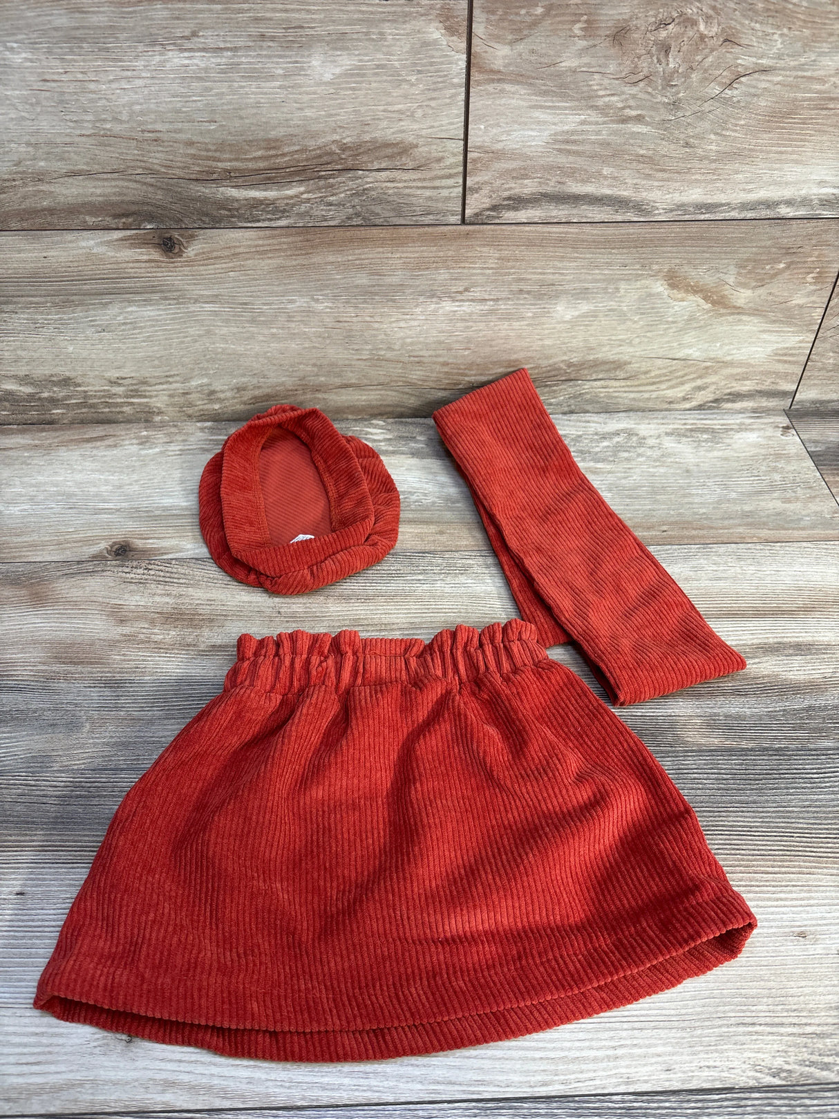 Corduroy Skirt & Pompom Scarf & Beret Hat Burnt Orange sz 12-18m