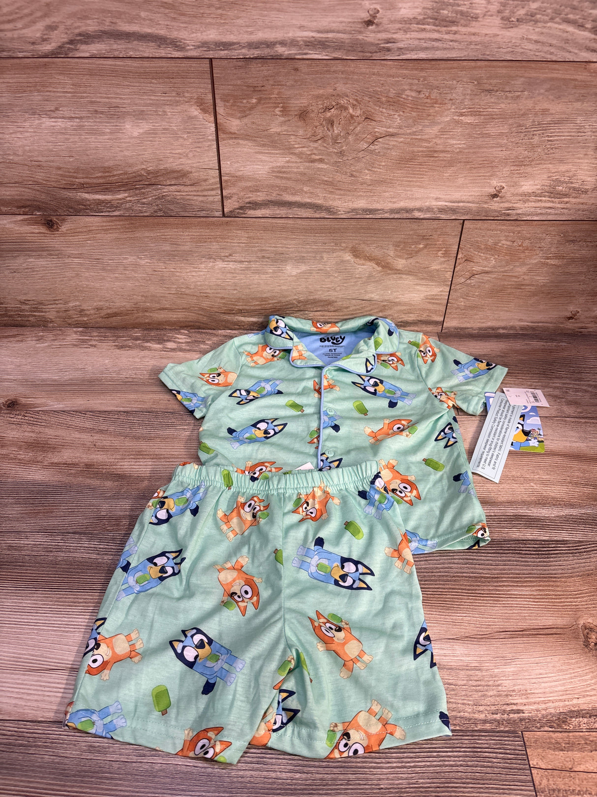 NEW Bluey 2pc Popsicle Print Coat Style Pajama Set Green sz 5T