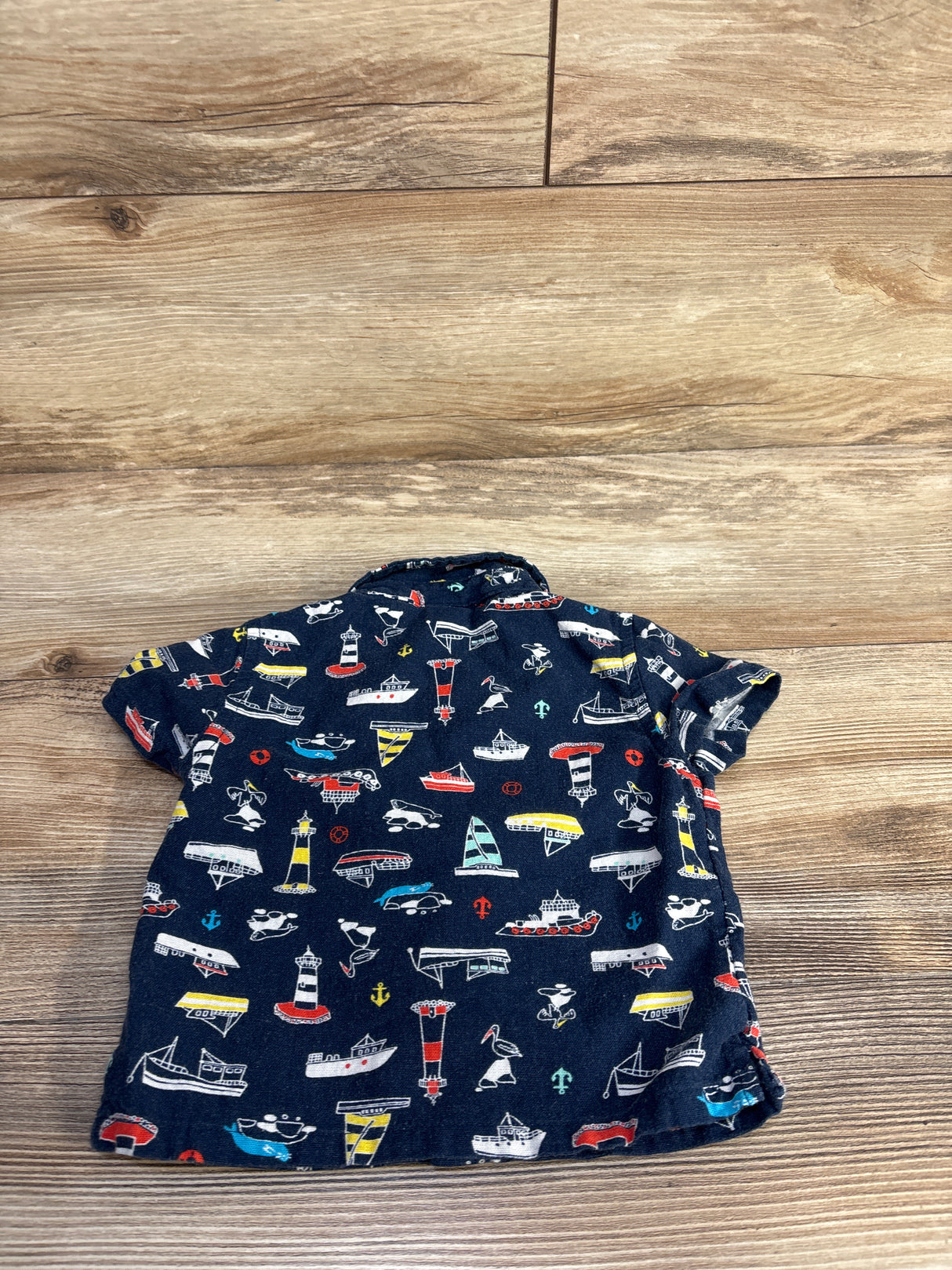 Old Navy Linen Boat Button Up Shirt Navy sz 6-12m