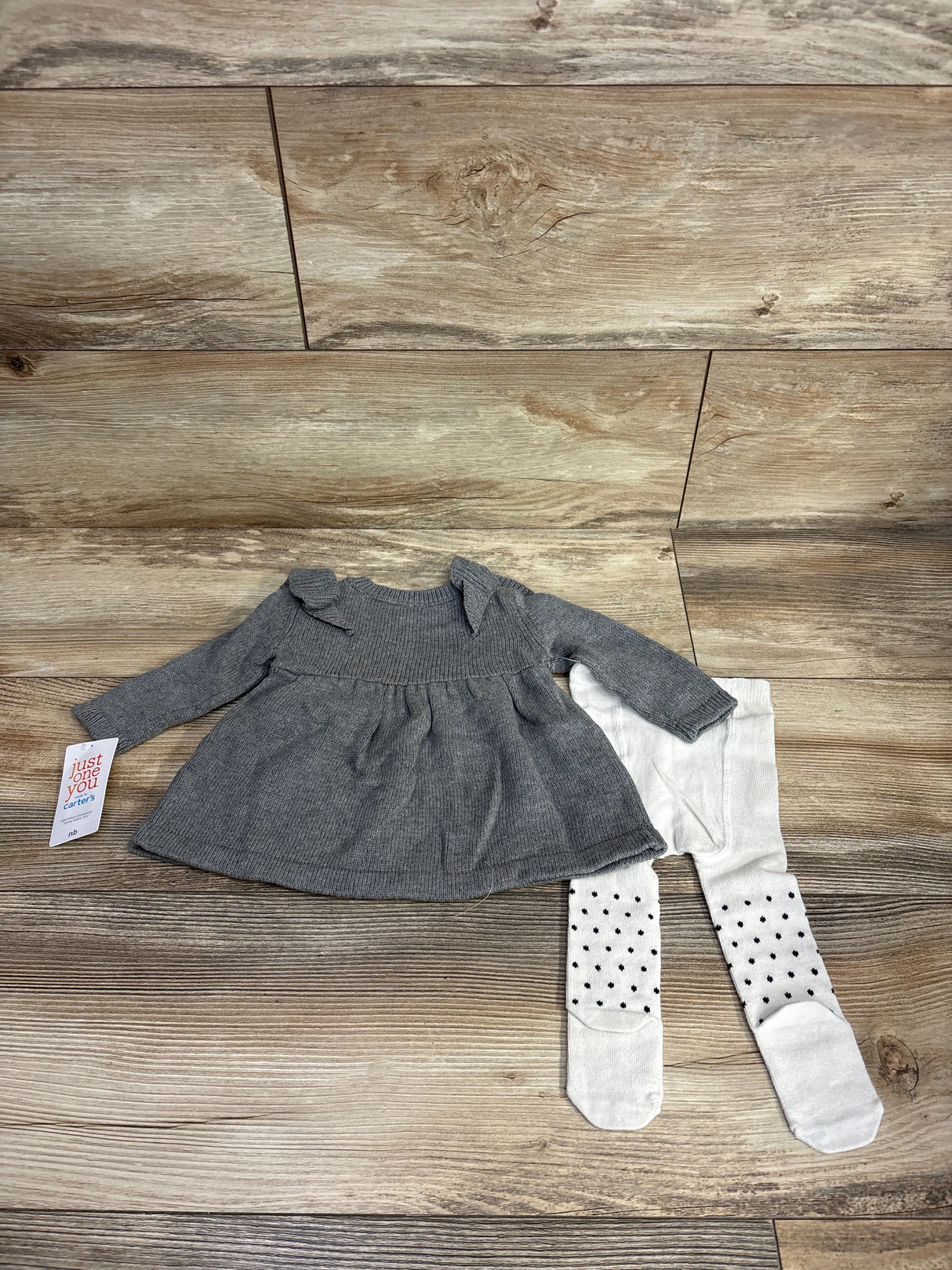 NEW Just One You 2pc Ruffled Sweater Top & Stockings Grey sz Newborn