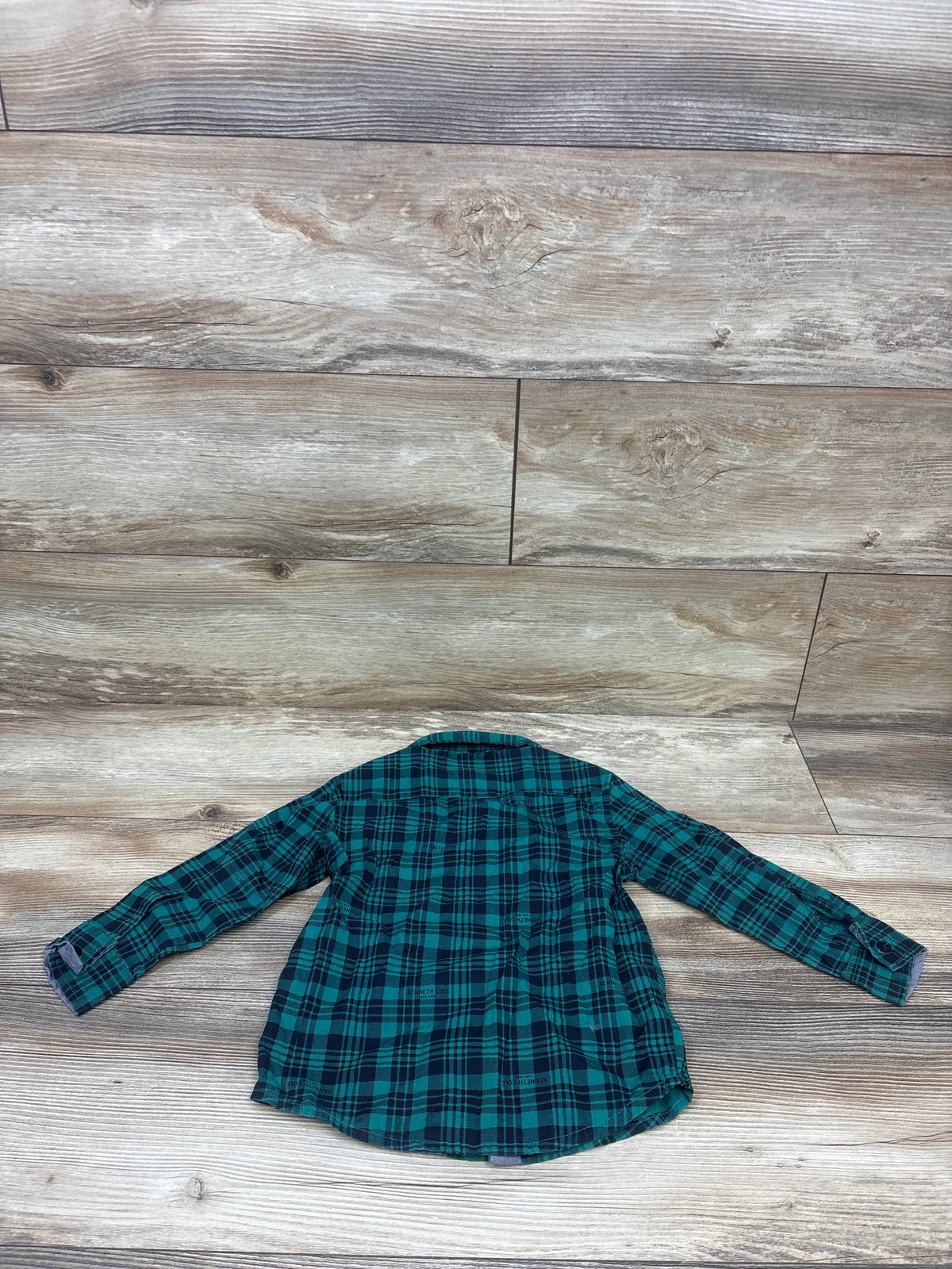 Kenneth Cole Plaid Long Sleeve Button-Up Shirt Green sz 3T