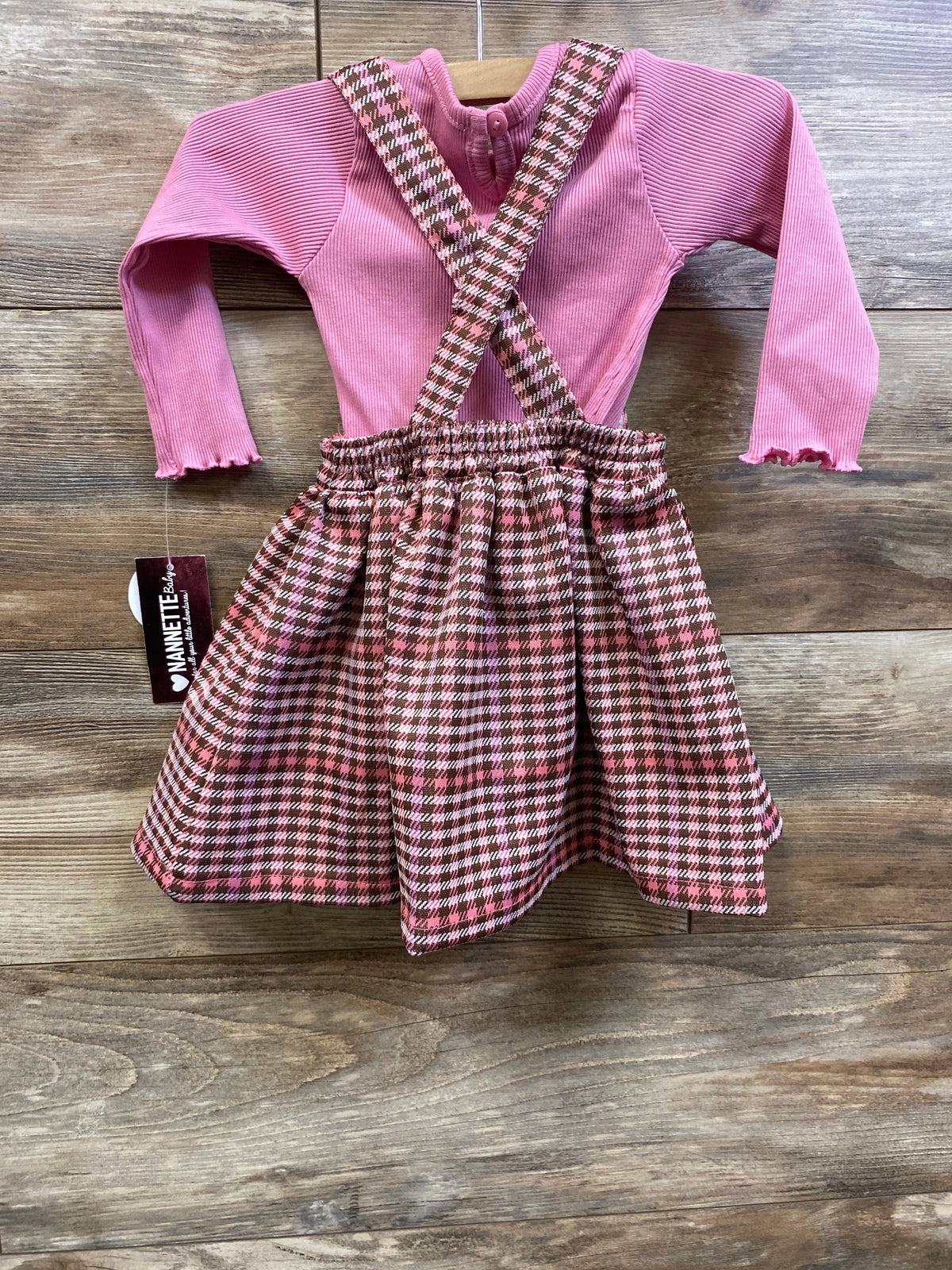 NEW Nannette Baby 2pc Long Sleeve Ribbed Bodysuit & Skirtall Set Pink sz 12m