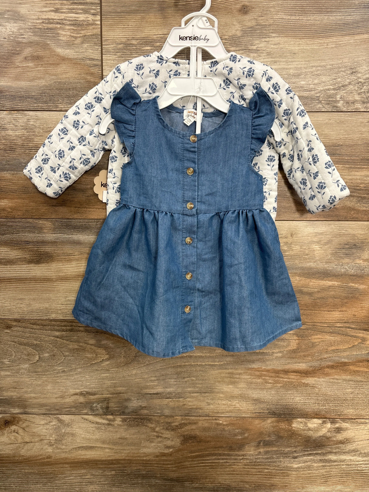 NEW Kensie Baby 3pc Chambray Dress Set Blue sz 12m