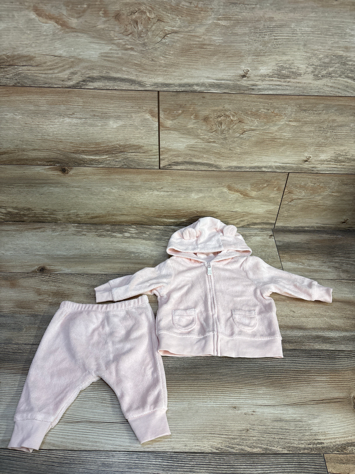 Carter's 2pc Terry Cloth Full Zip Hoodie & Joggers Set Pink sz 3m