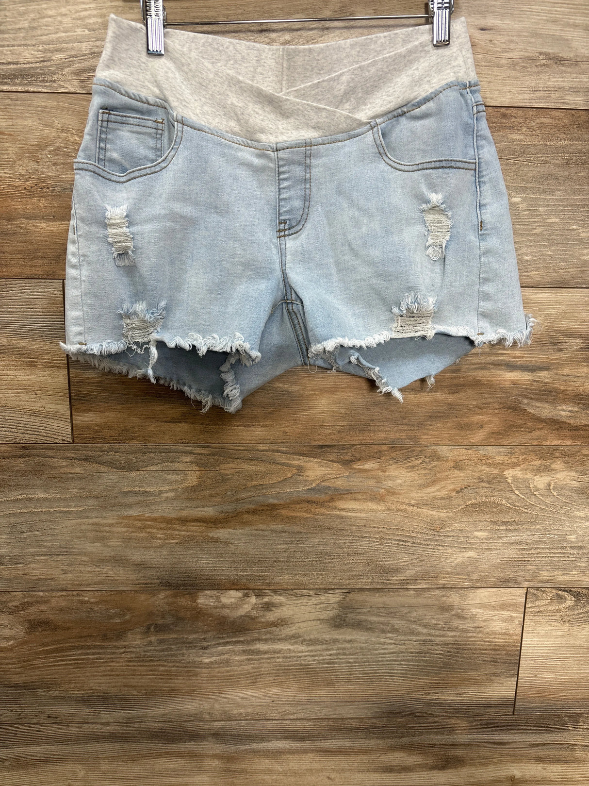 Denim Frayed Underbelly Maternity Shorts Light Blue sz Large