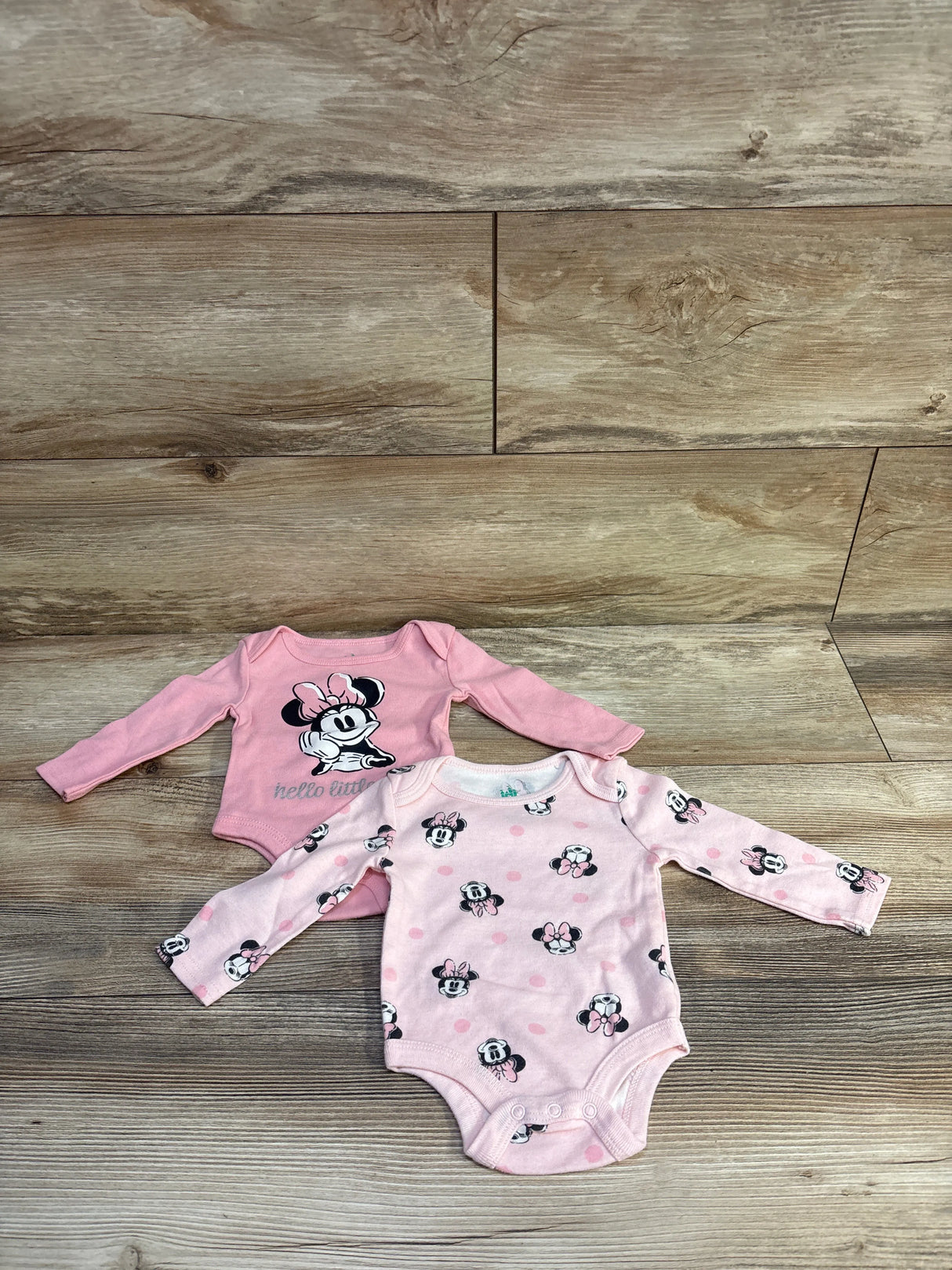 Disney Baby 2pk Long Sleeve Minnie Mouse Bodysuits Pink sz 0/3m