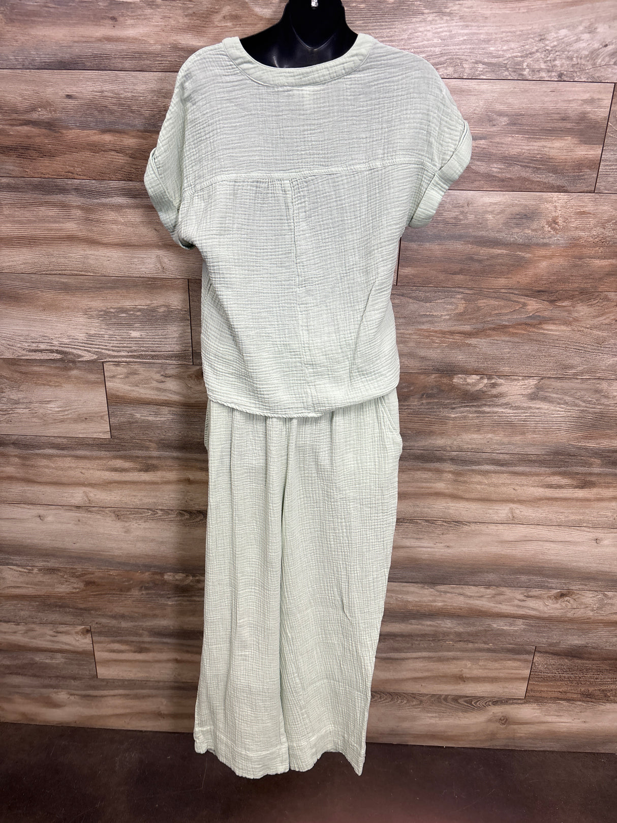 Isabel Maternity Muslin Shirt & Joggers 2pc Set Green sz Medium