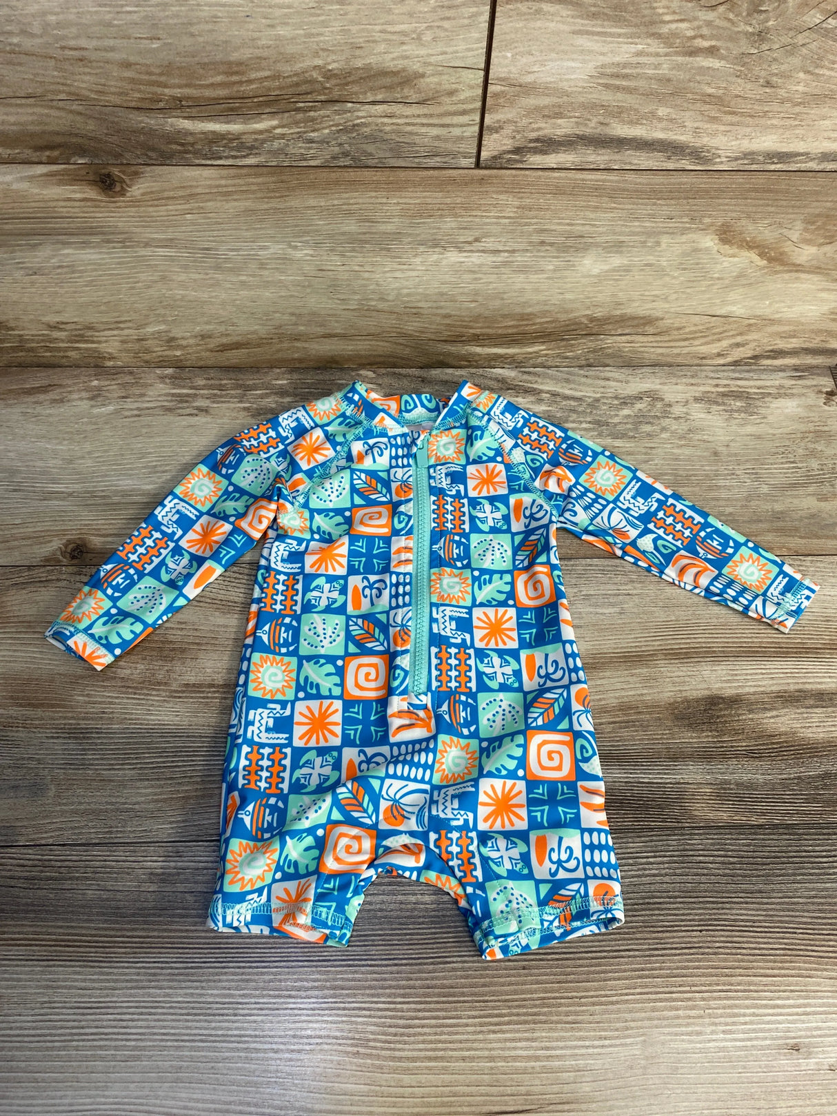 Old Navy Long Sleeve Rashguard 1pc Swimsuit Blue/Orange sz 6-12m