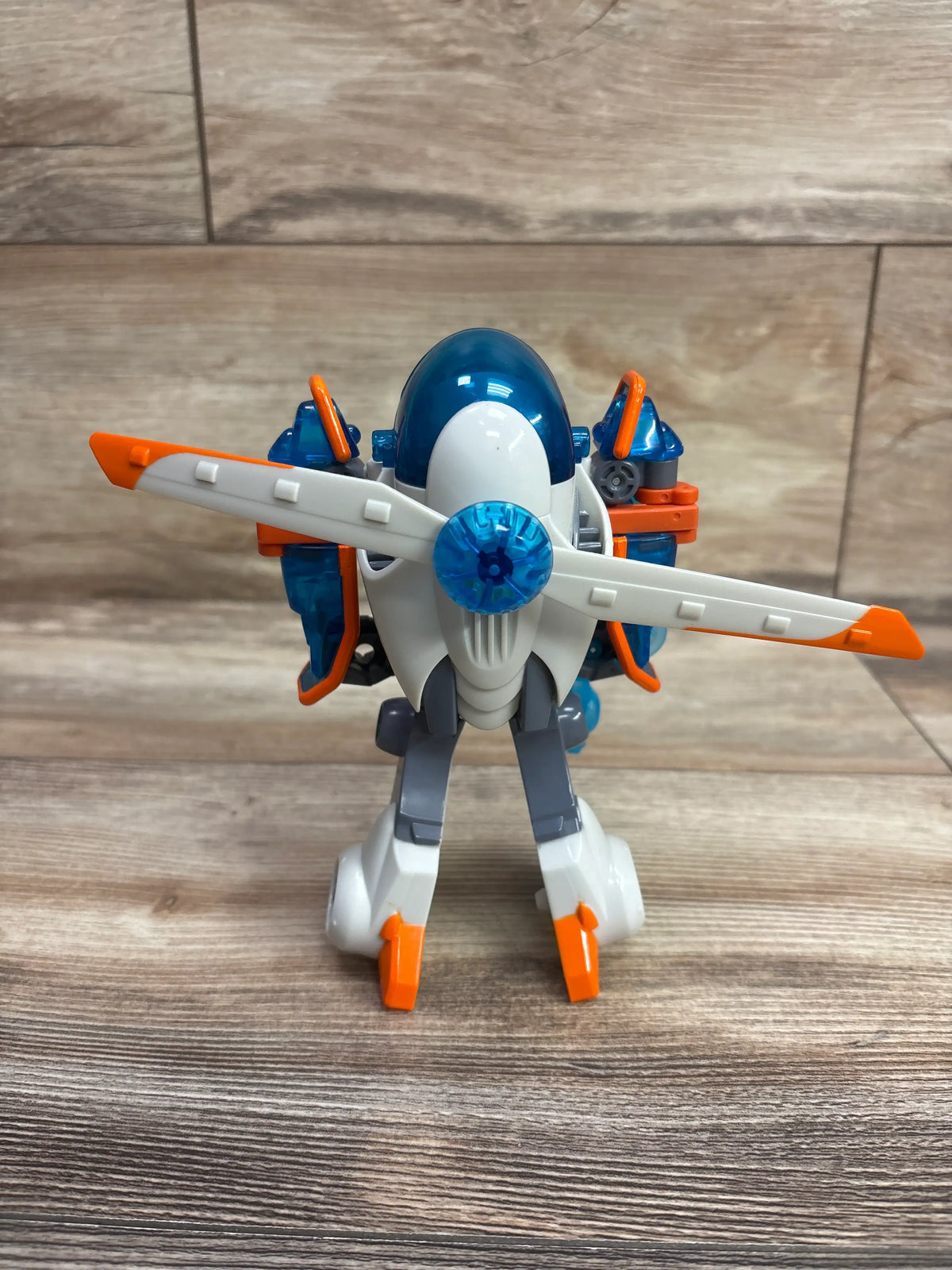 Front view of Playskool Heroes Transformers Rescue Bots Blades The Copter-Bot with blue, white, and orange details