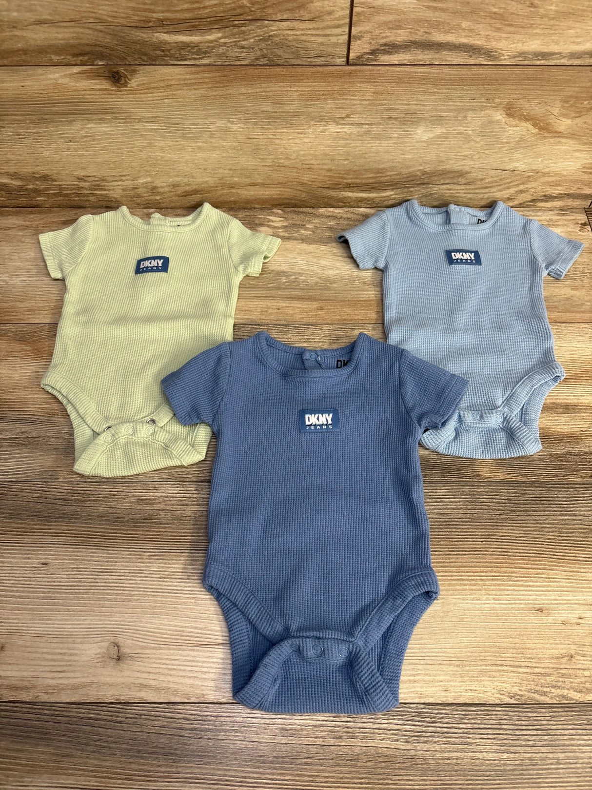 Dnky 3pk Waffle Knit Bodysuits Blue sz 3-6m