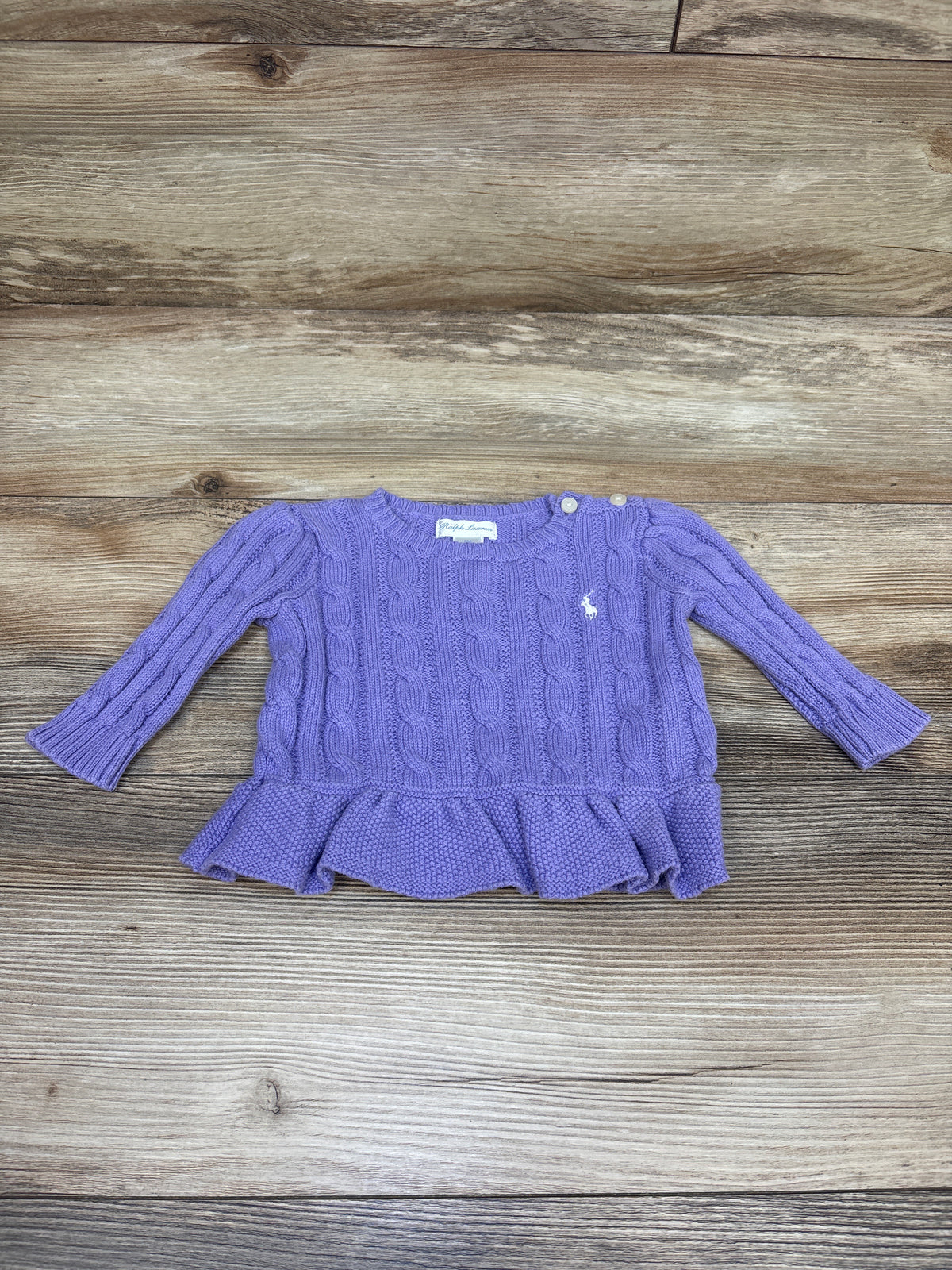 Ralph Lauren Cable Knit Peplum Sweater Purple sz 6m