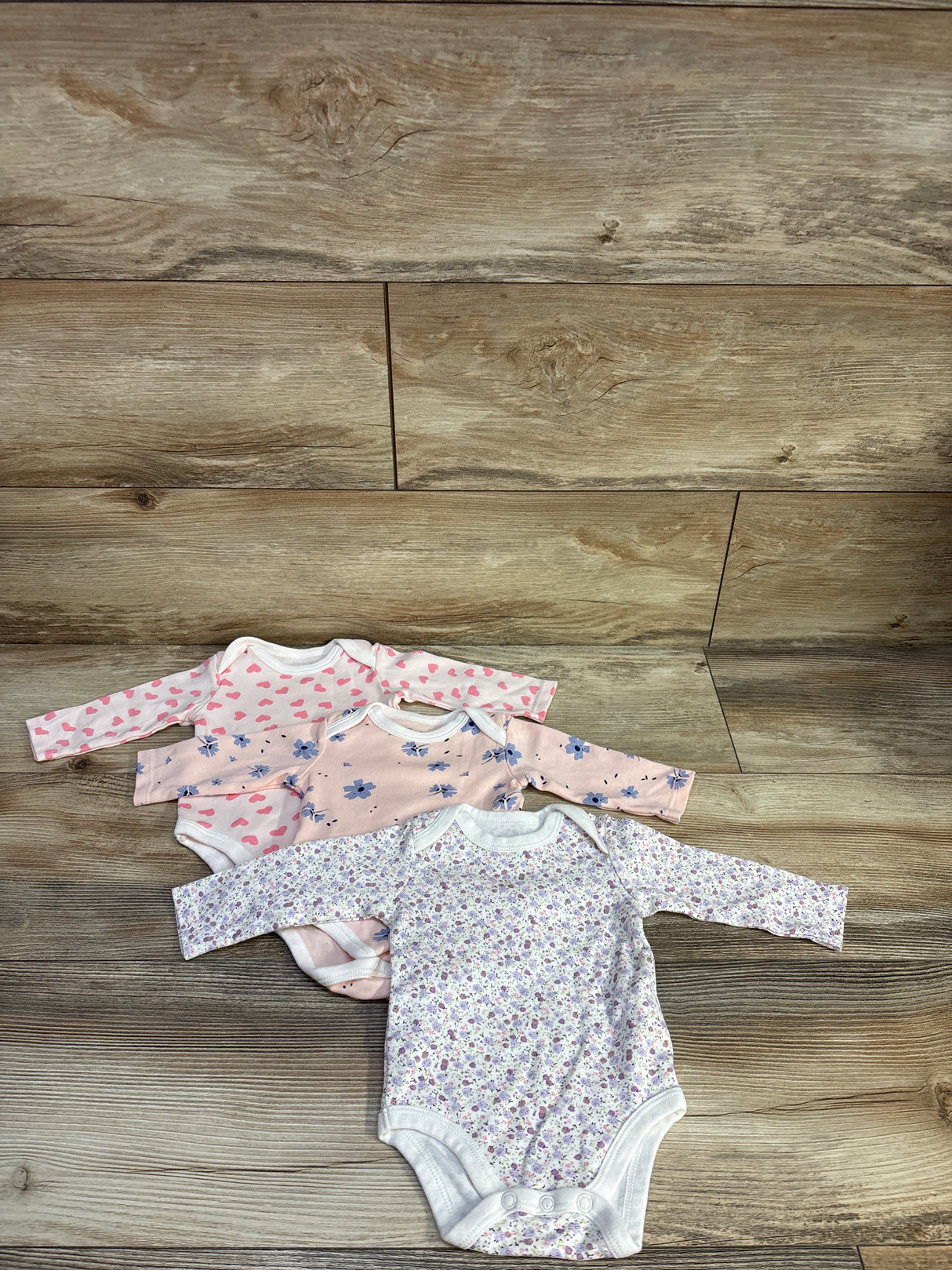 Minicoco 3pk Long Sleeve Bodysuits Pink sz 0/3m
