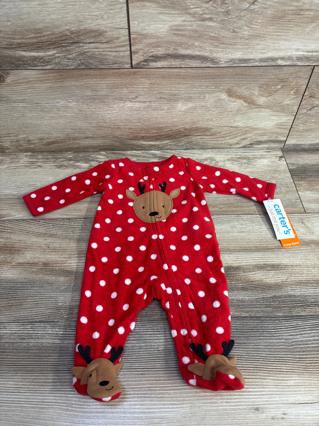 Just One You Polka Dot Reindeer Blanket Sleeper Red sz Newborn