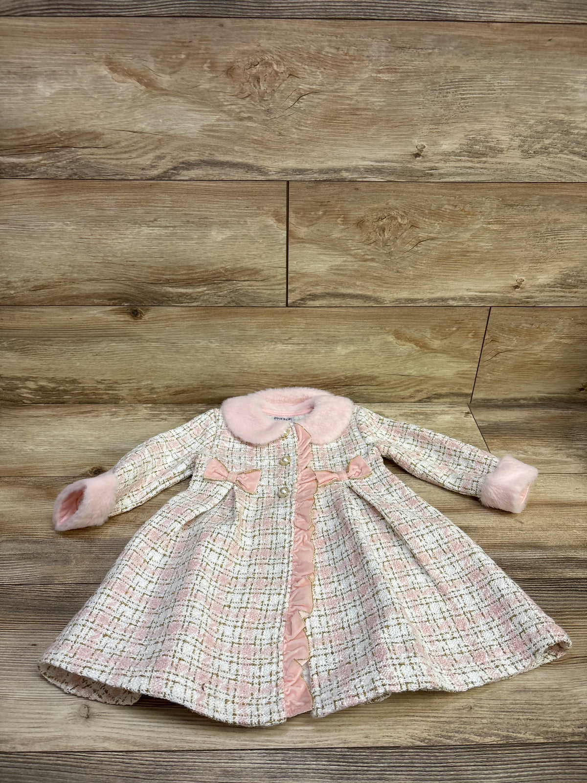 Blueberi Boulevard Faux-Fur Trim Tweet Dress Coat Pink sz 24m