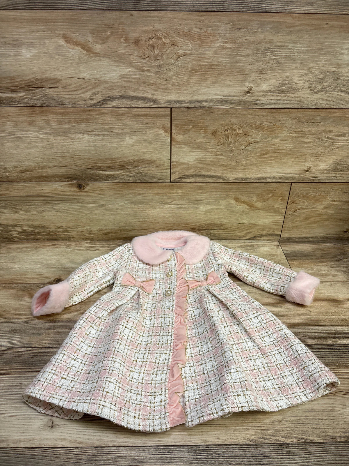 Blueberi Boulevard Faux-Fur Trim Tweet Dress Coat Pink sz 24m