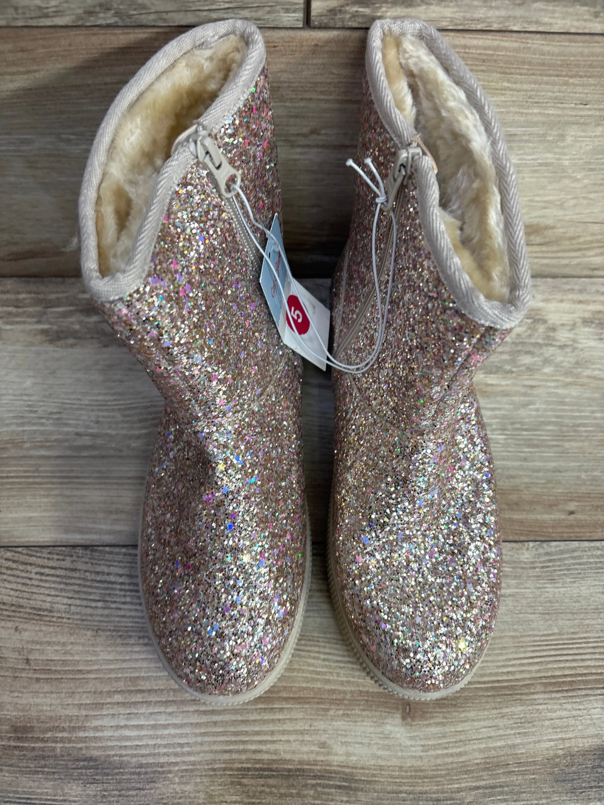 NEW Cat & Jack Holland Shearling Style Boots Glittery Gold sz 5Y