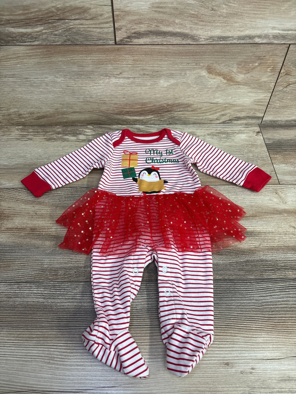 Wanderling My First Christmas Striped Tutu Bodysuit White sz 0-3m