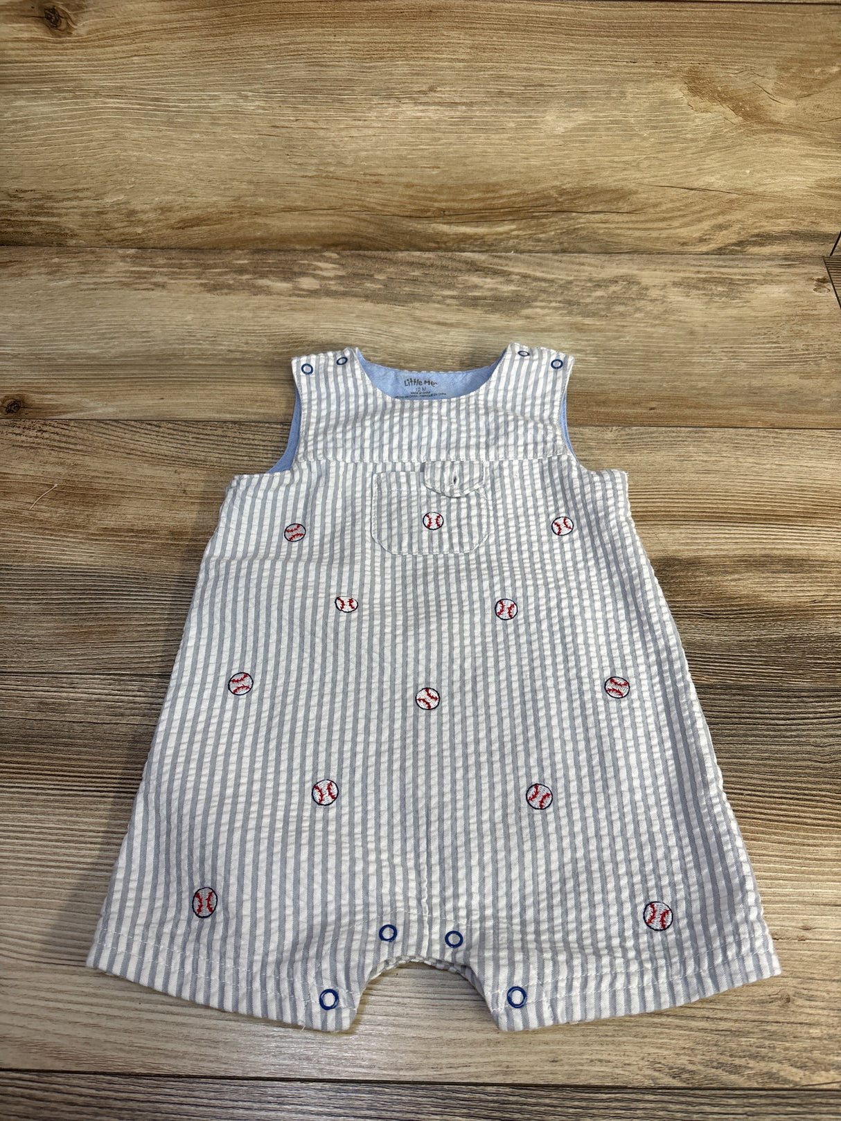 Little Me Baseball Seersucker Shortie Romper White sz 12m
